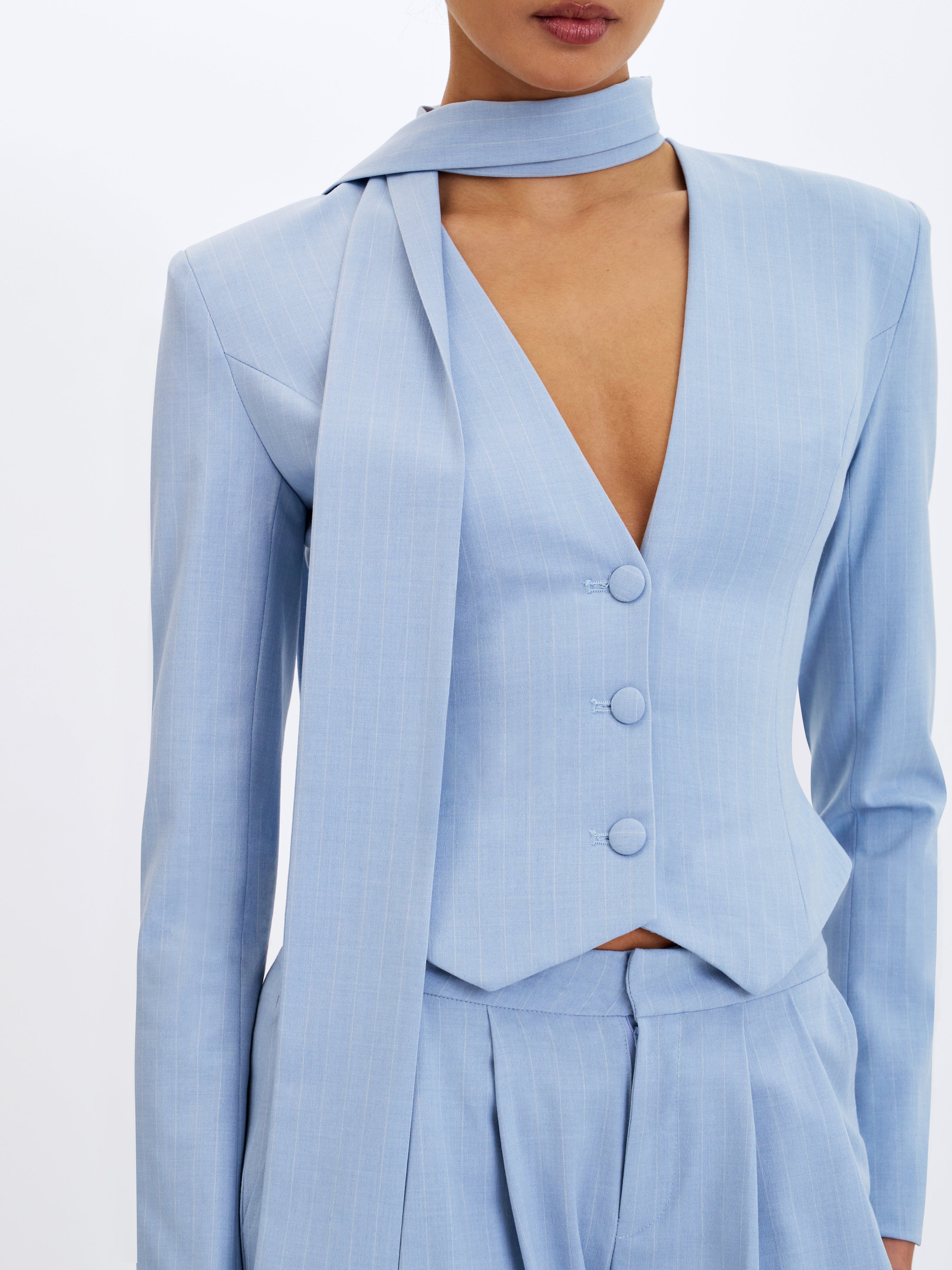 Renley Sky Blue Pinstripe Peplum Blazer