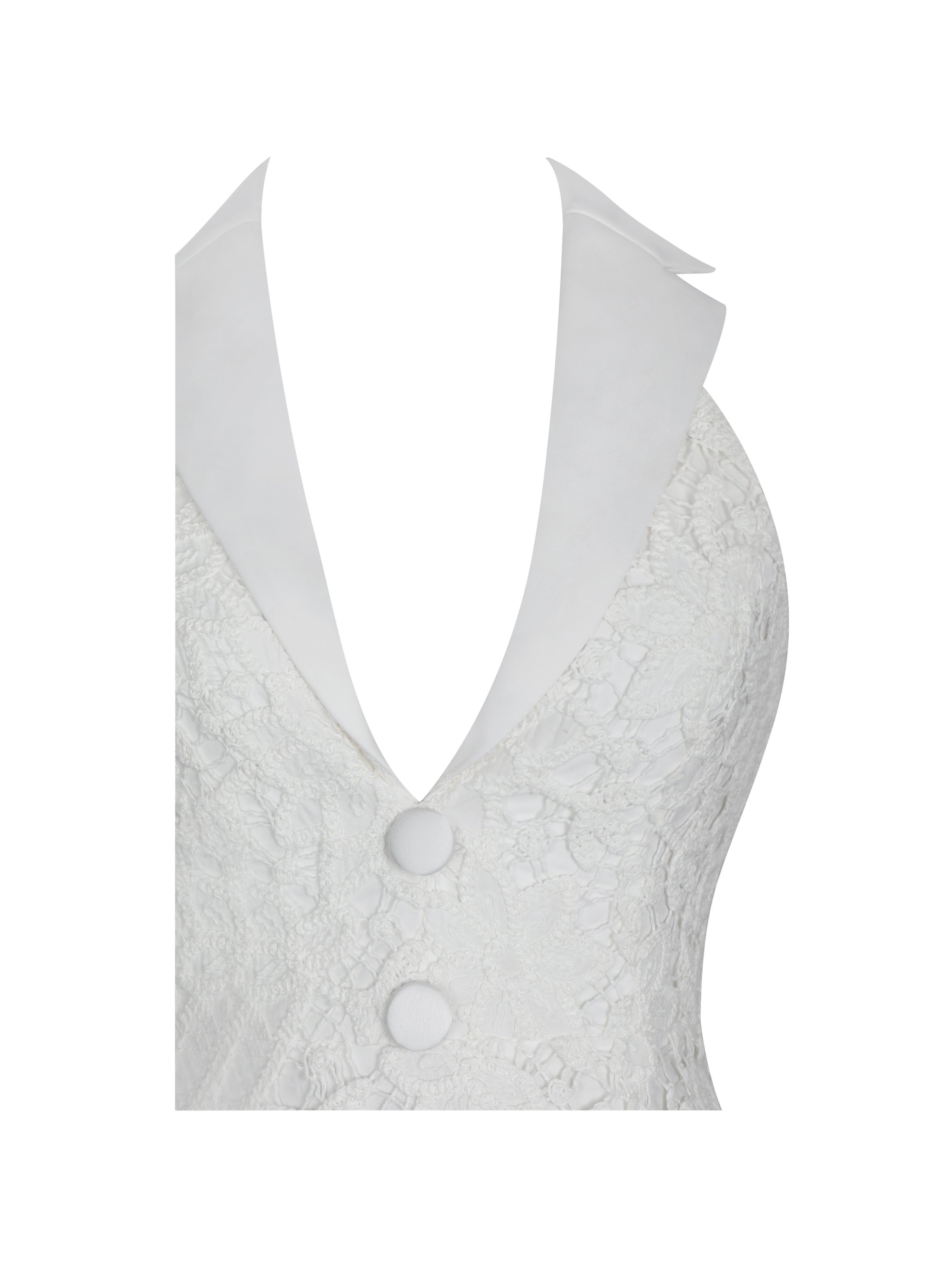 Ignacia White Cotton Lace Halter A-Line Mini Dress