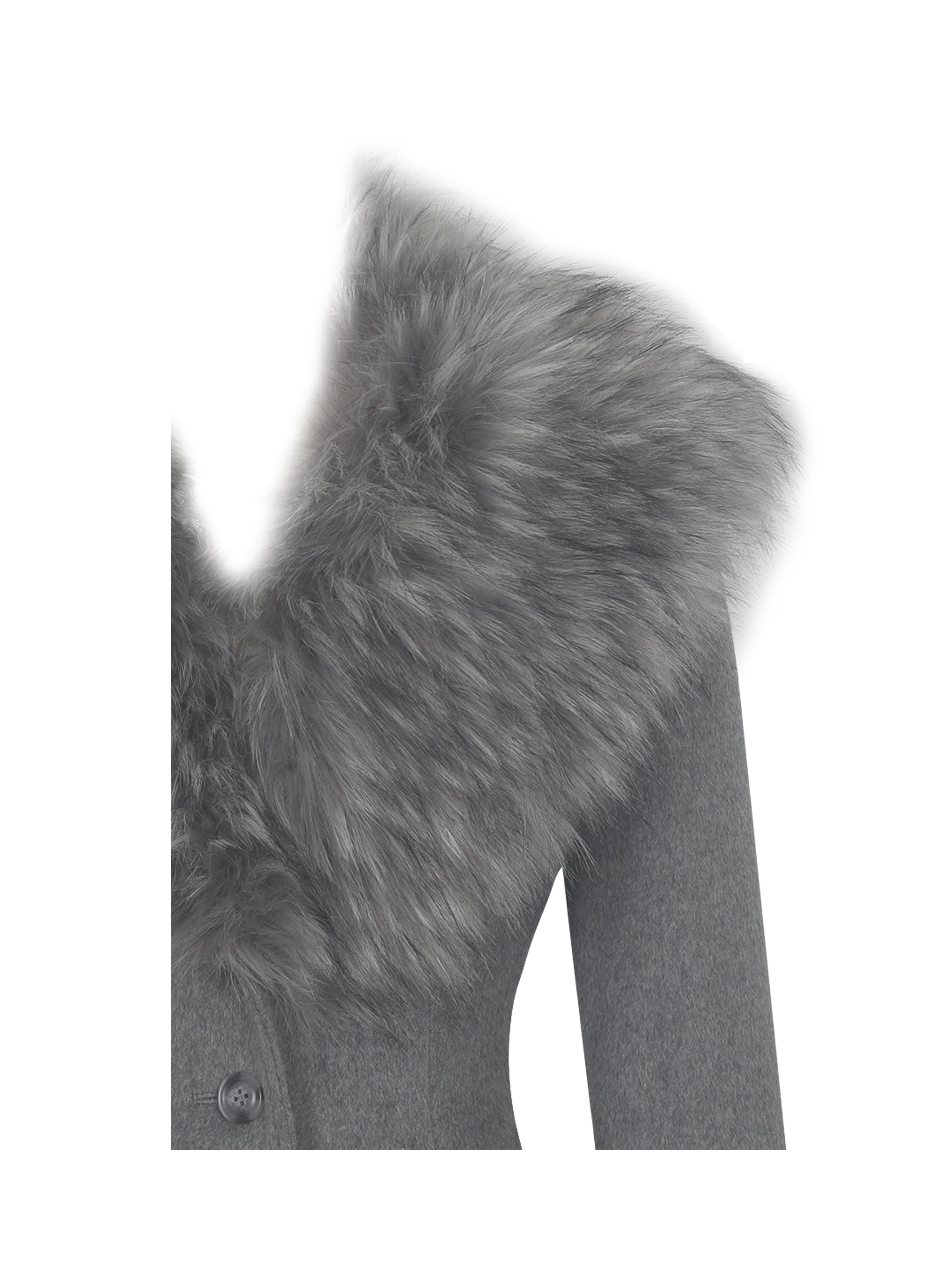 Faye Grey Wool Blend Single-Breasted Coat with Removable Faux Fur Collar