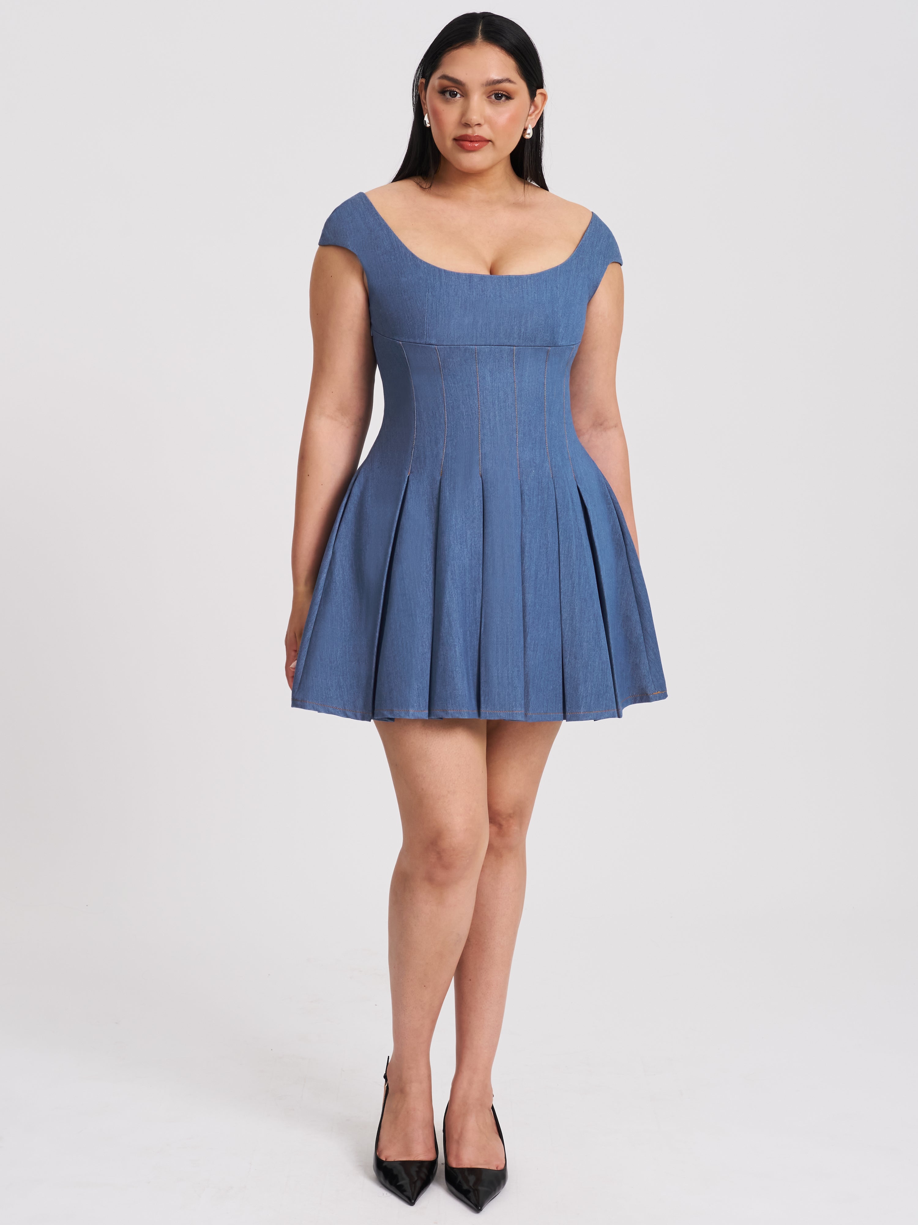 Sada Pleated Denim Mini Dress (Archive Sale)