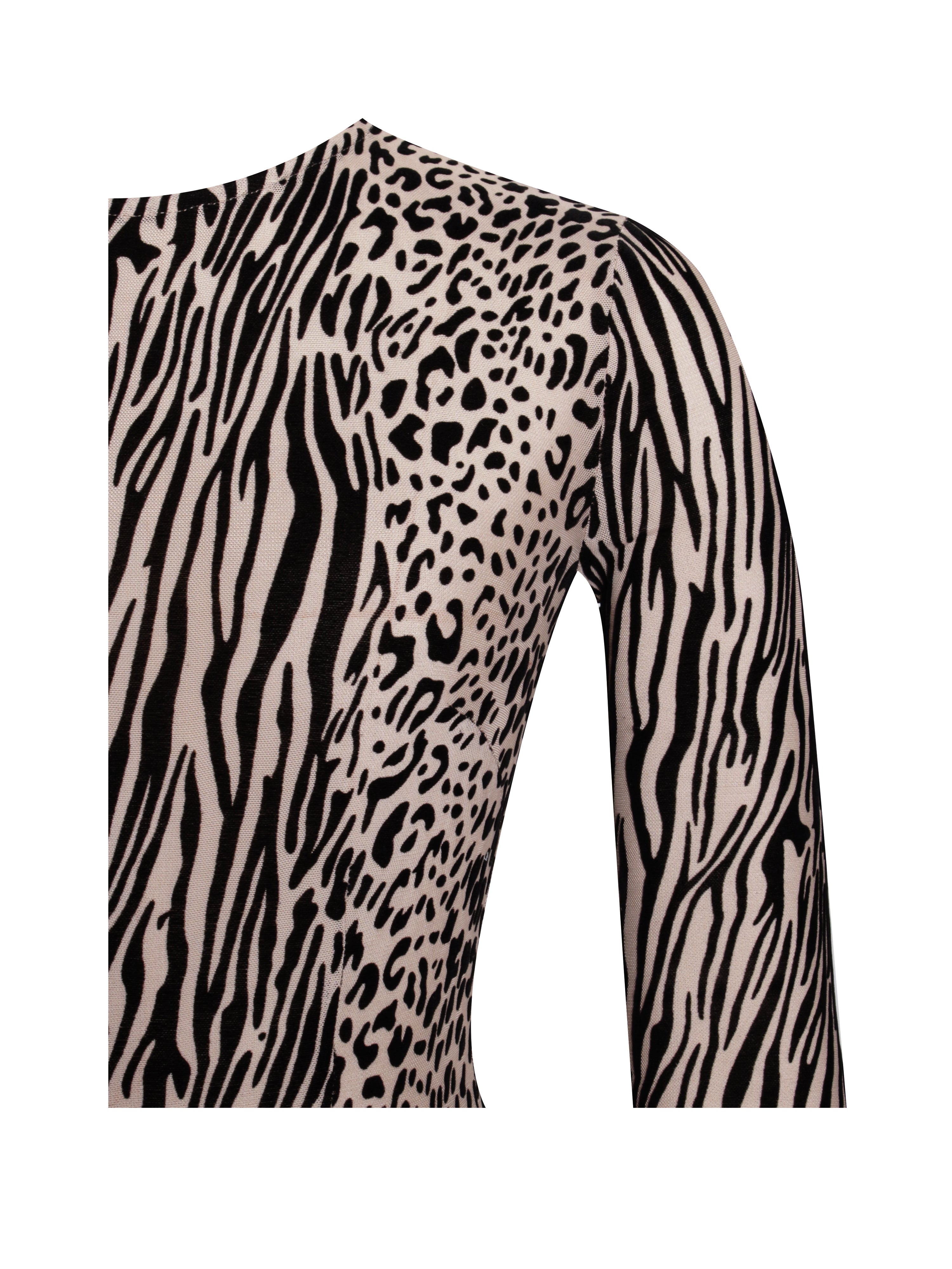 Waylynn Nude Black Animal Print Burnout Velvet Detail Mesh Backless Maxi Dress