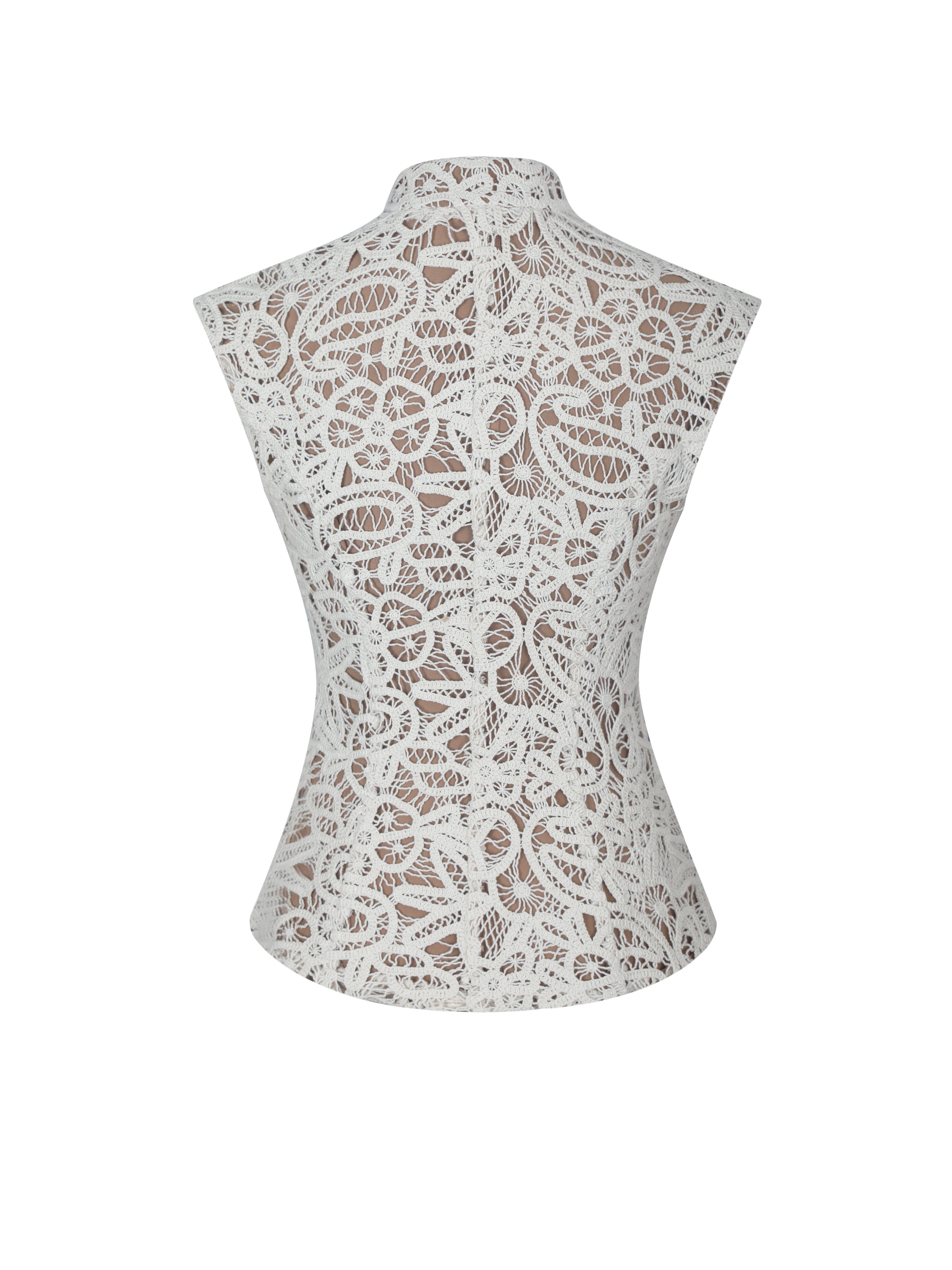 Rosetta Cream Cotton Crochet Mandarin Collar Top