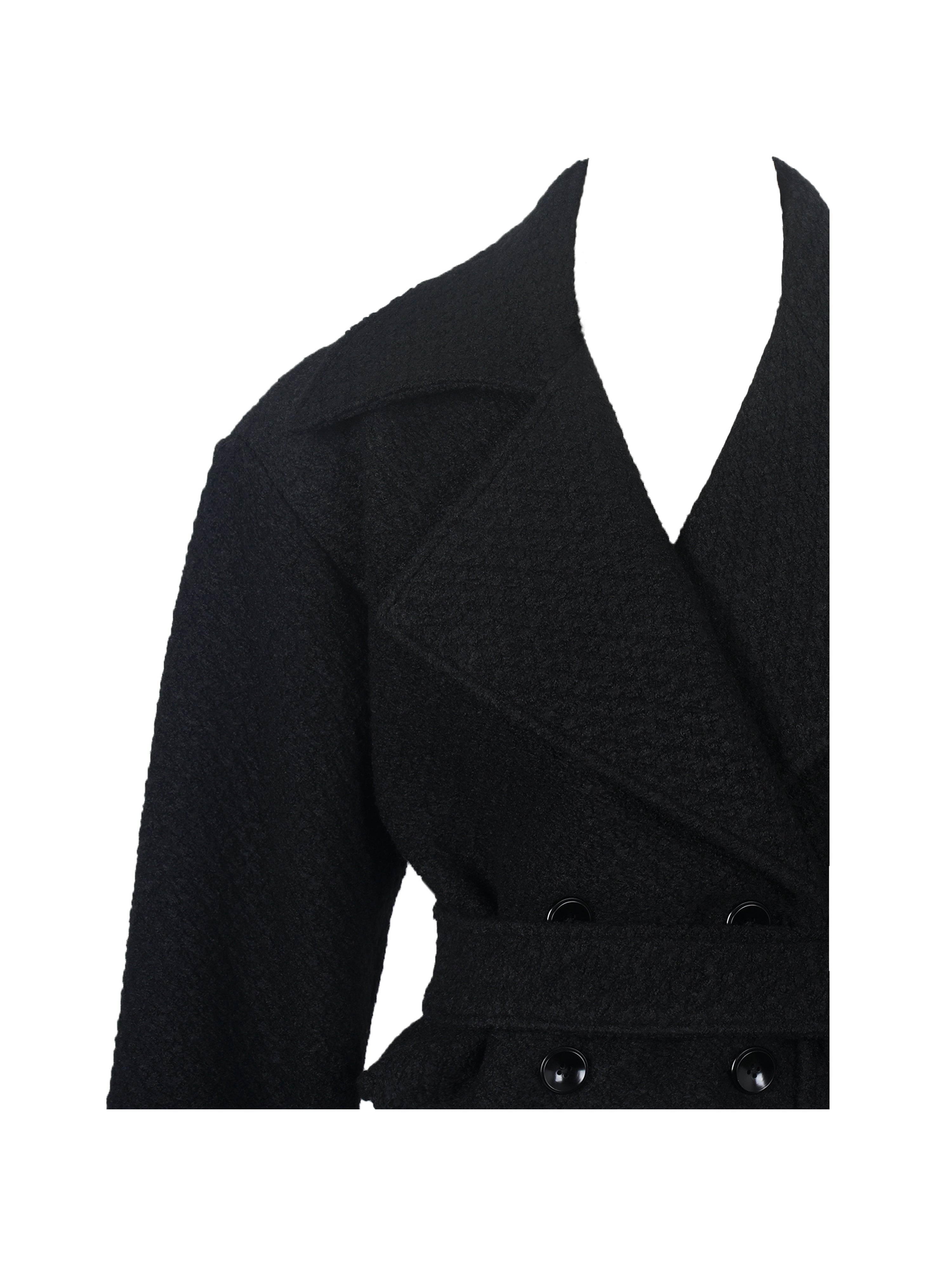 Dara Black Wool Blend Cropped Double-Breasted Belted Coat