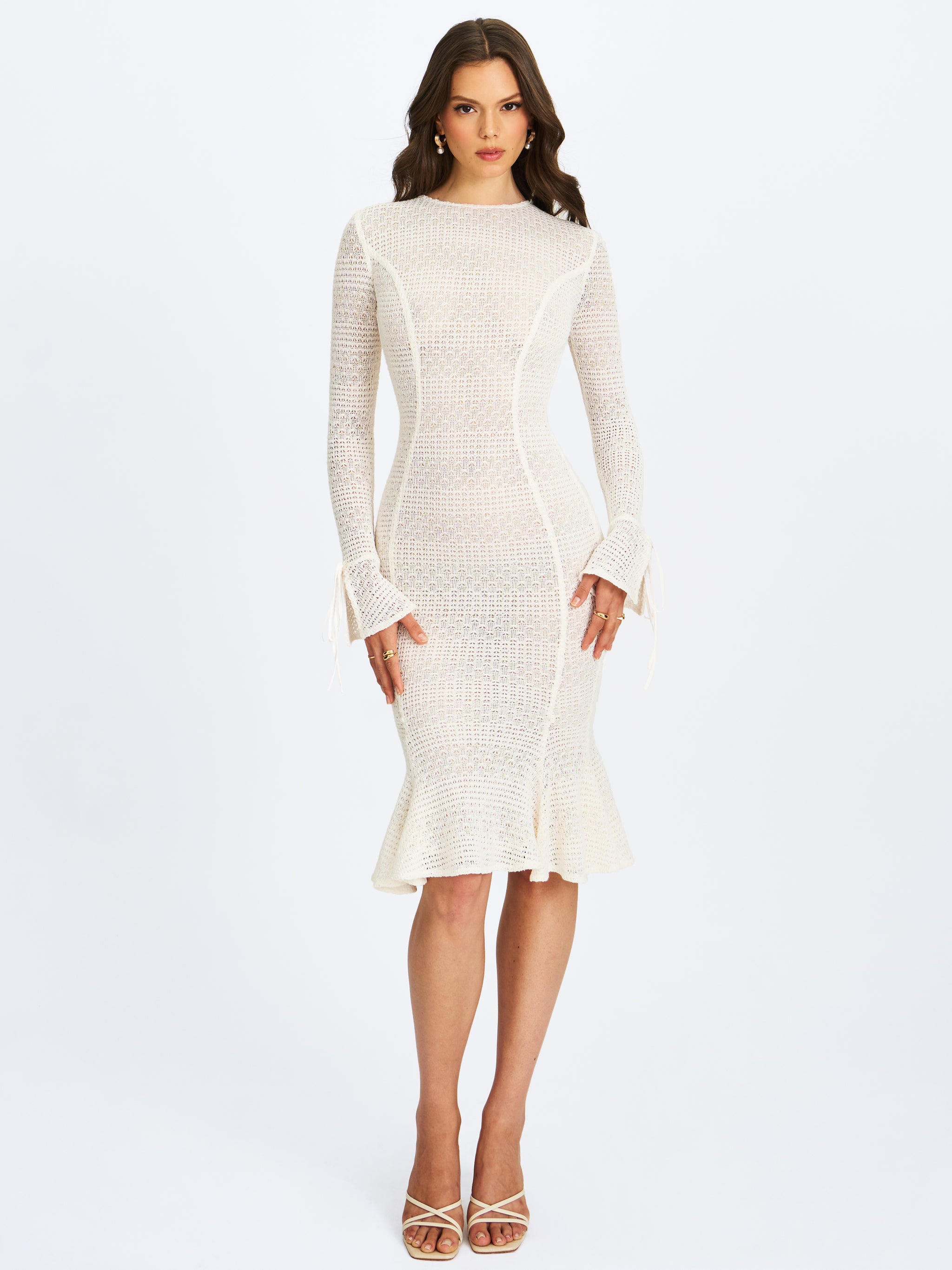 crochet panel cami flare dress Miss Circle Pamina Beige Long Sleeve Midi Mermaid S Color:SOIREE TRUE BLUE style_group:Rise N Shine Satin Sleep Dress it balances delicacy with AE Babydoll Mini Dress