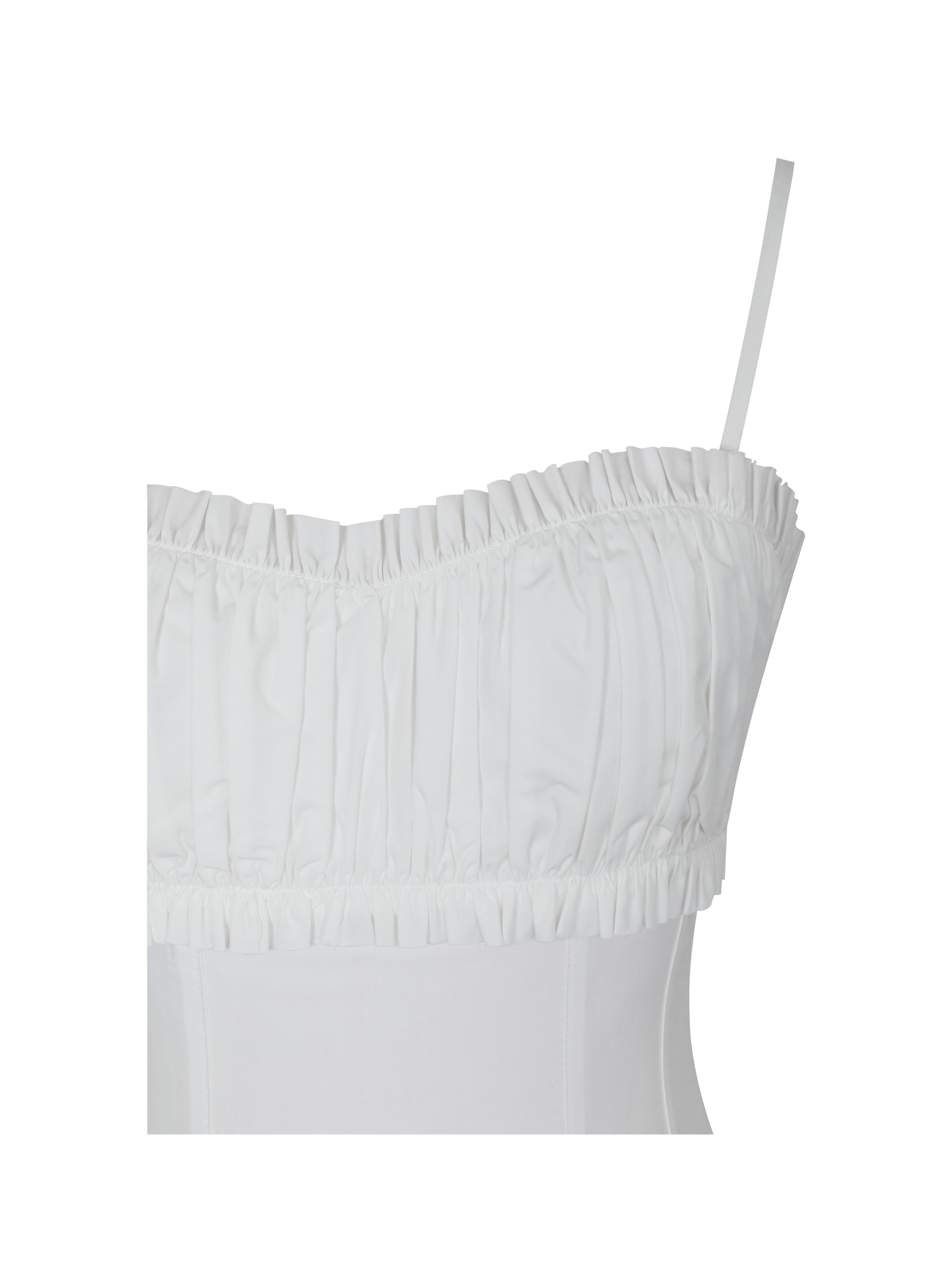 Vicenta White Cotton Poplin Ruched Midi Dress