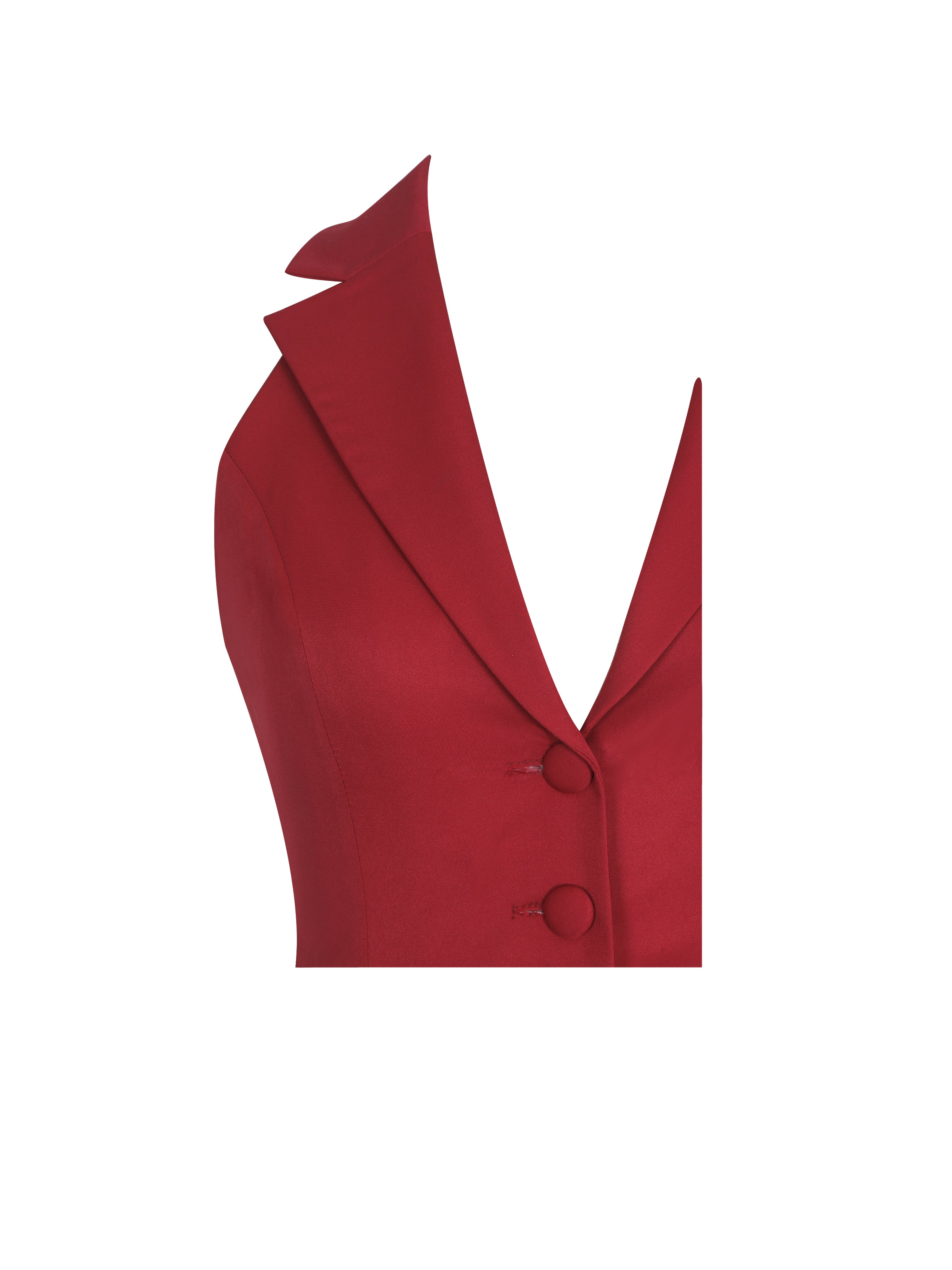 Ursella Crimson Halter Single-Breasted Lapel Top