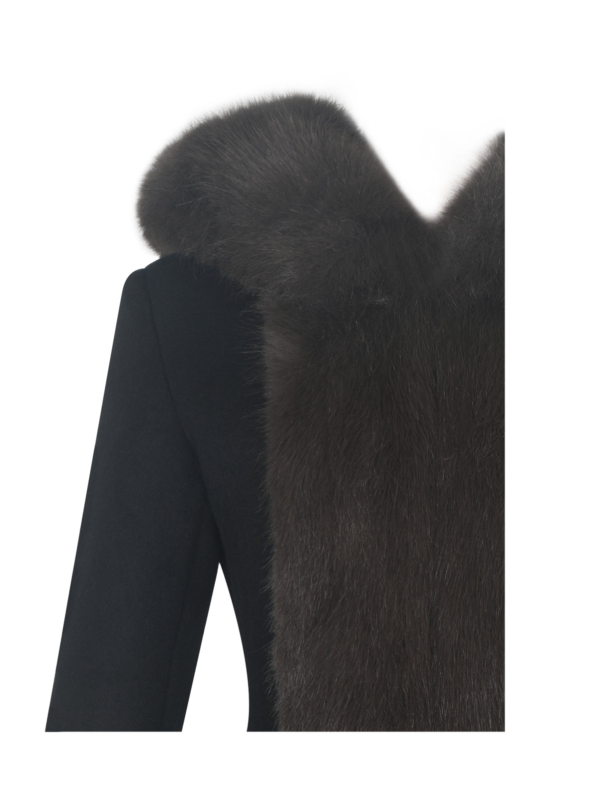 Sloan Black Wool Blend Sculpted Midi Coat with Fur Hood