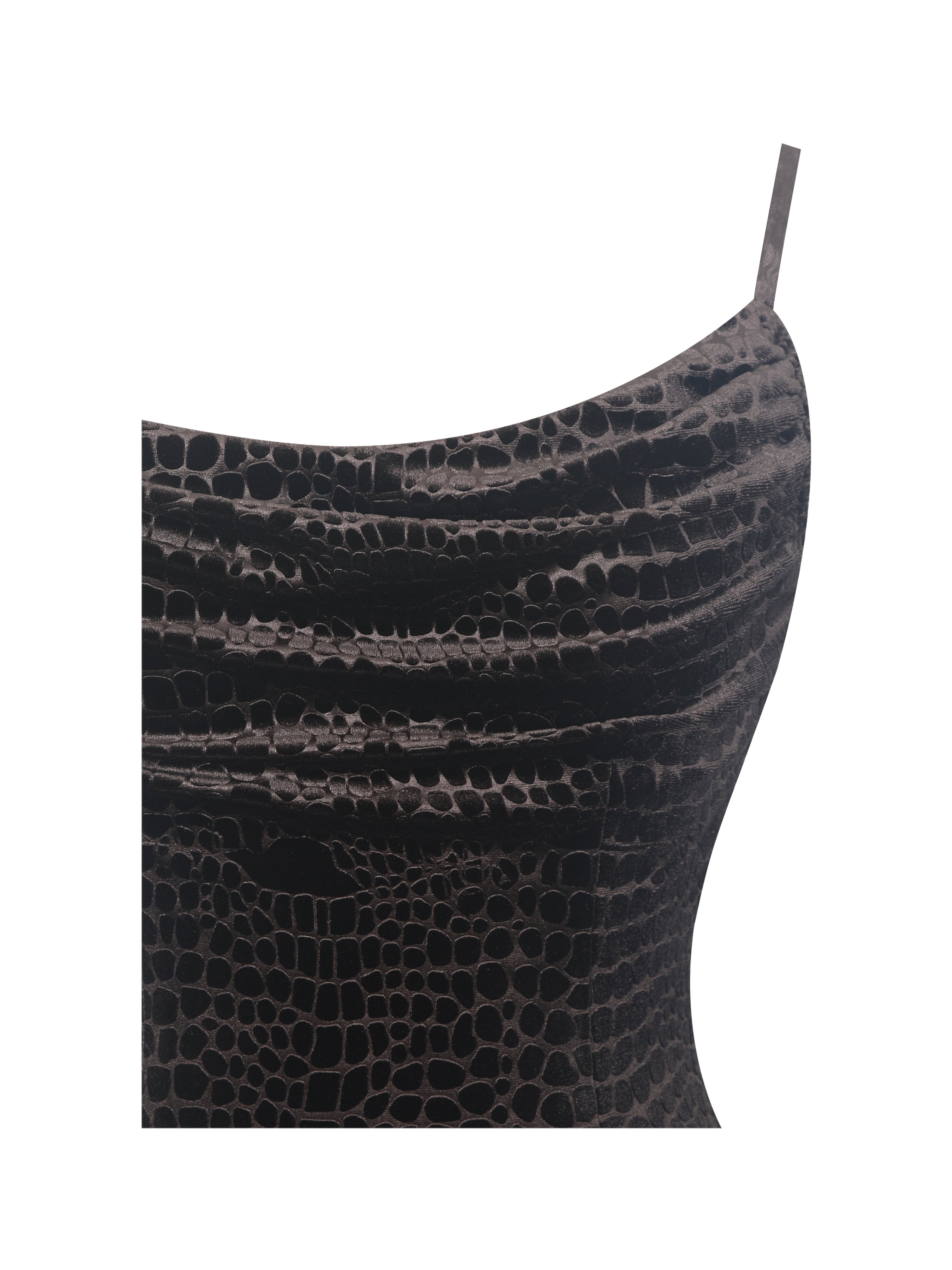 Veronique Brown Croc-Embossed Velvet Cowl Neck Mermaid Maxi Dress