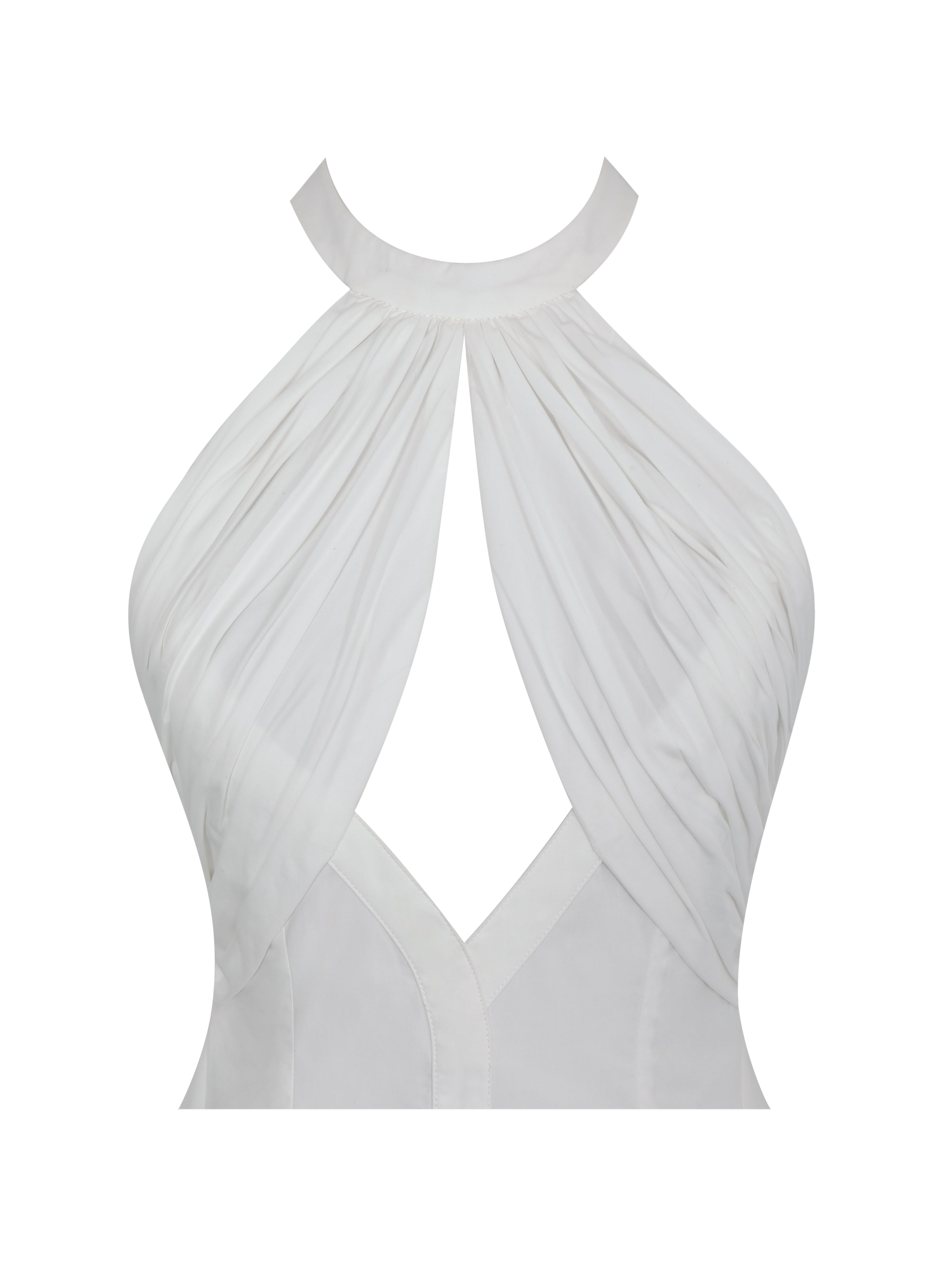 Jordyn White Cotton Poplin Keyhole Halter Mini Dress
