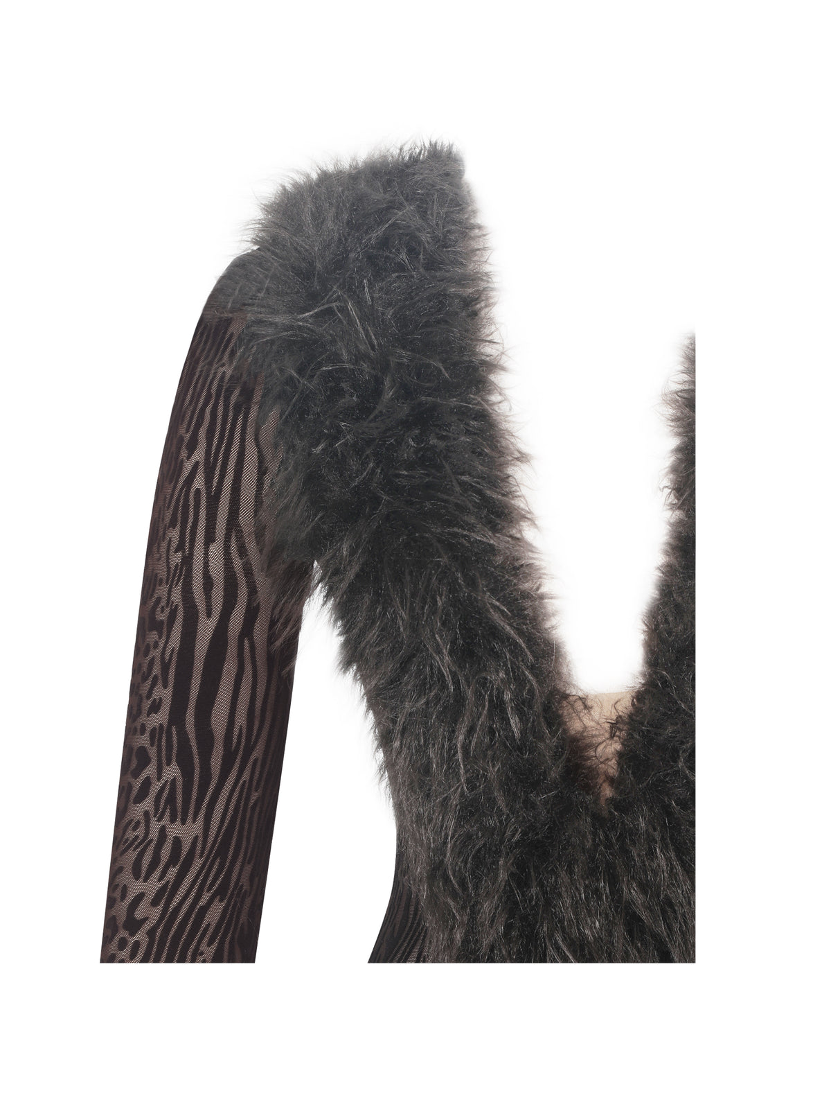 Luana Brown Plunging Fur Trimmed Burnout Mesh Maxi Dress