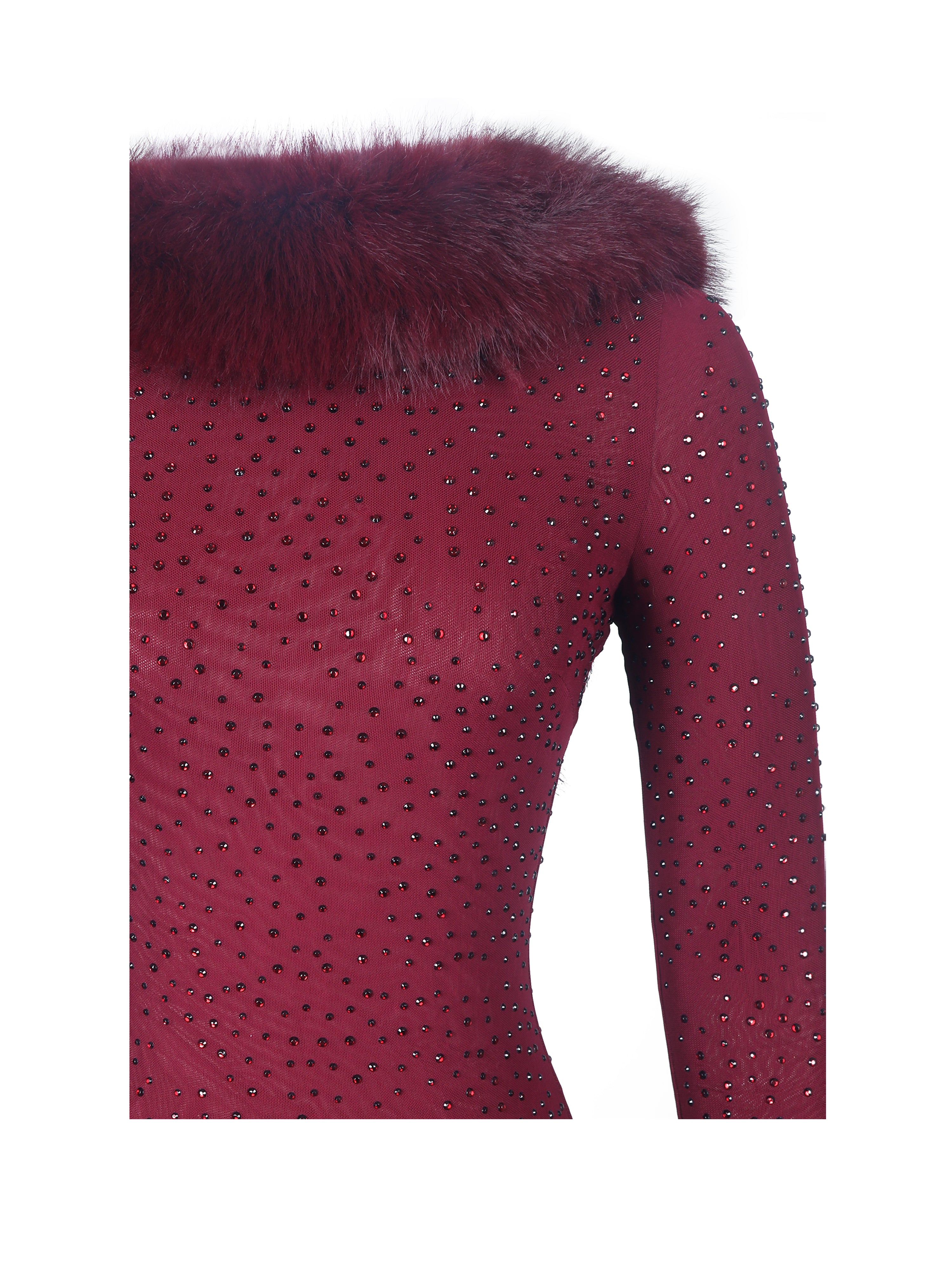 Melrose Burgundy Rhinestone Mesh Low Back Mermaid Dress