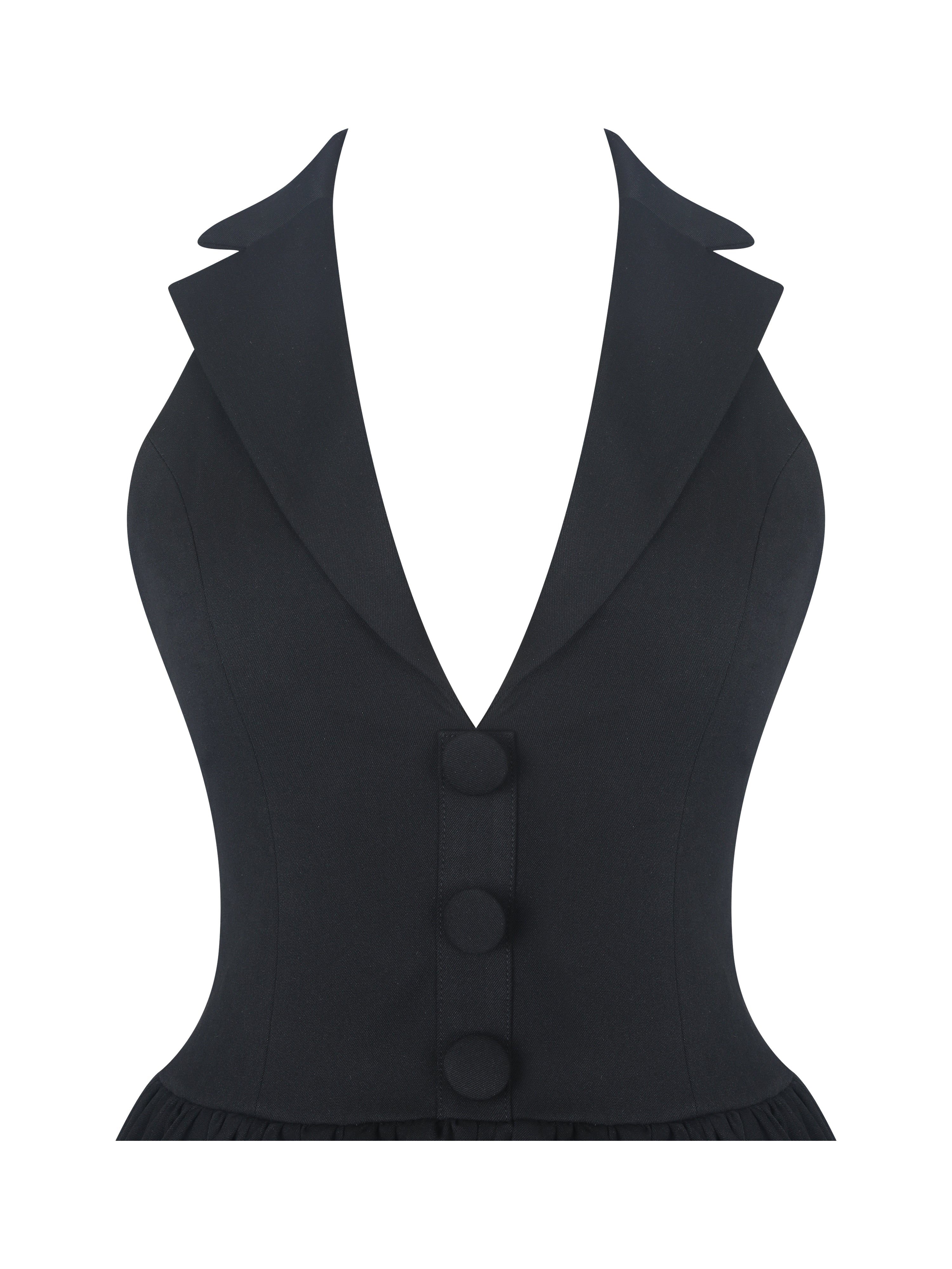 Delaney Black Lapel Halter Midi A-Line Dress