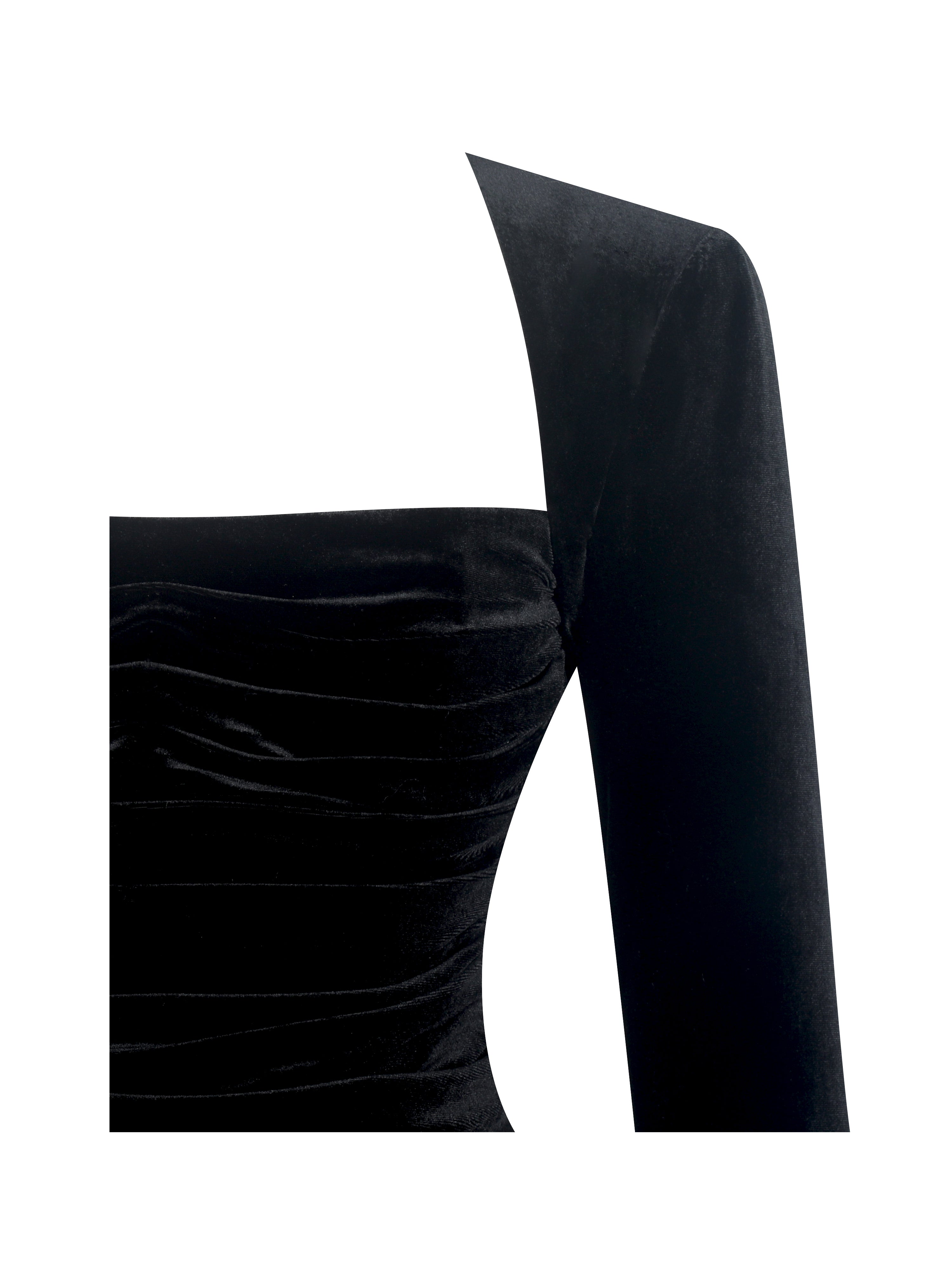 Catrina Black Velvet Square Neck Bow-Tie Mini Dress