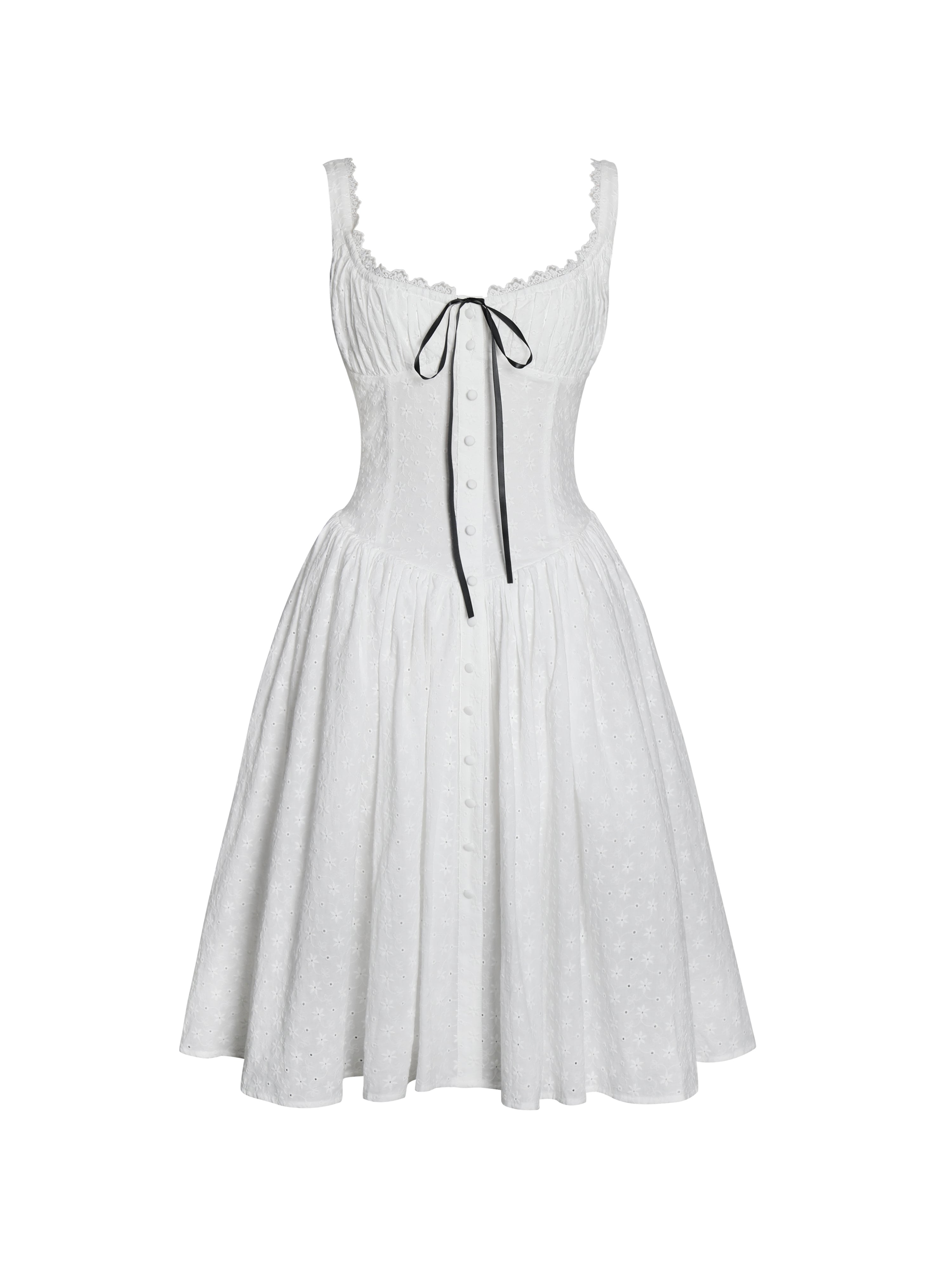 Madison Cotton Eyelet Square Neck Midi Dress