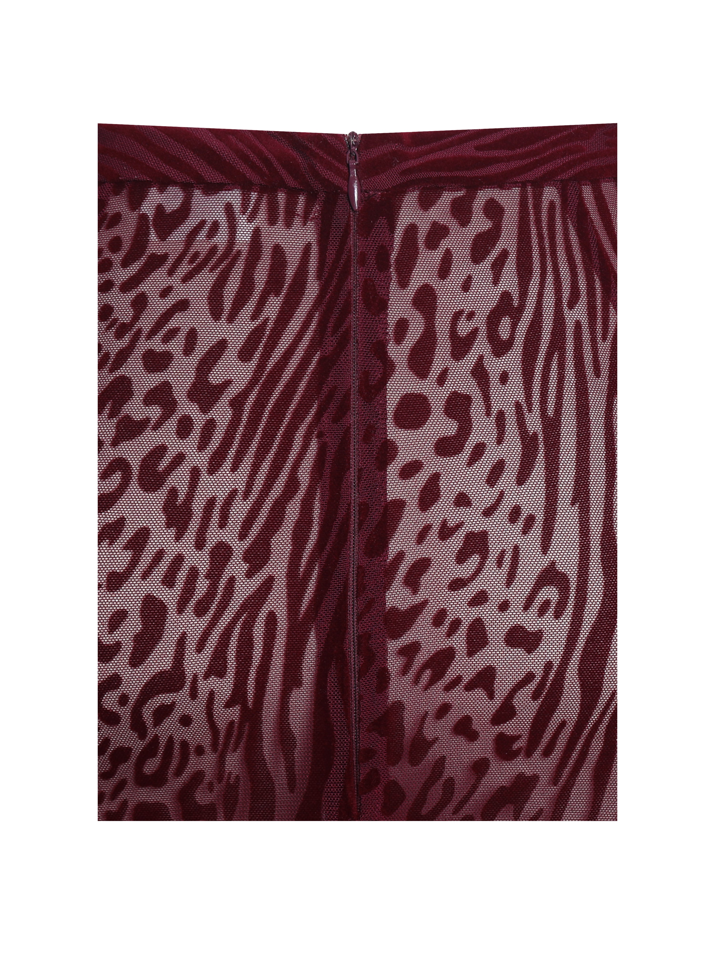 Halia Burgundy Animal Print Burnout Velvet Fur Trim Skirt