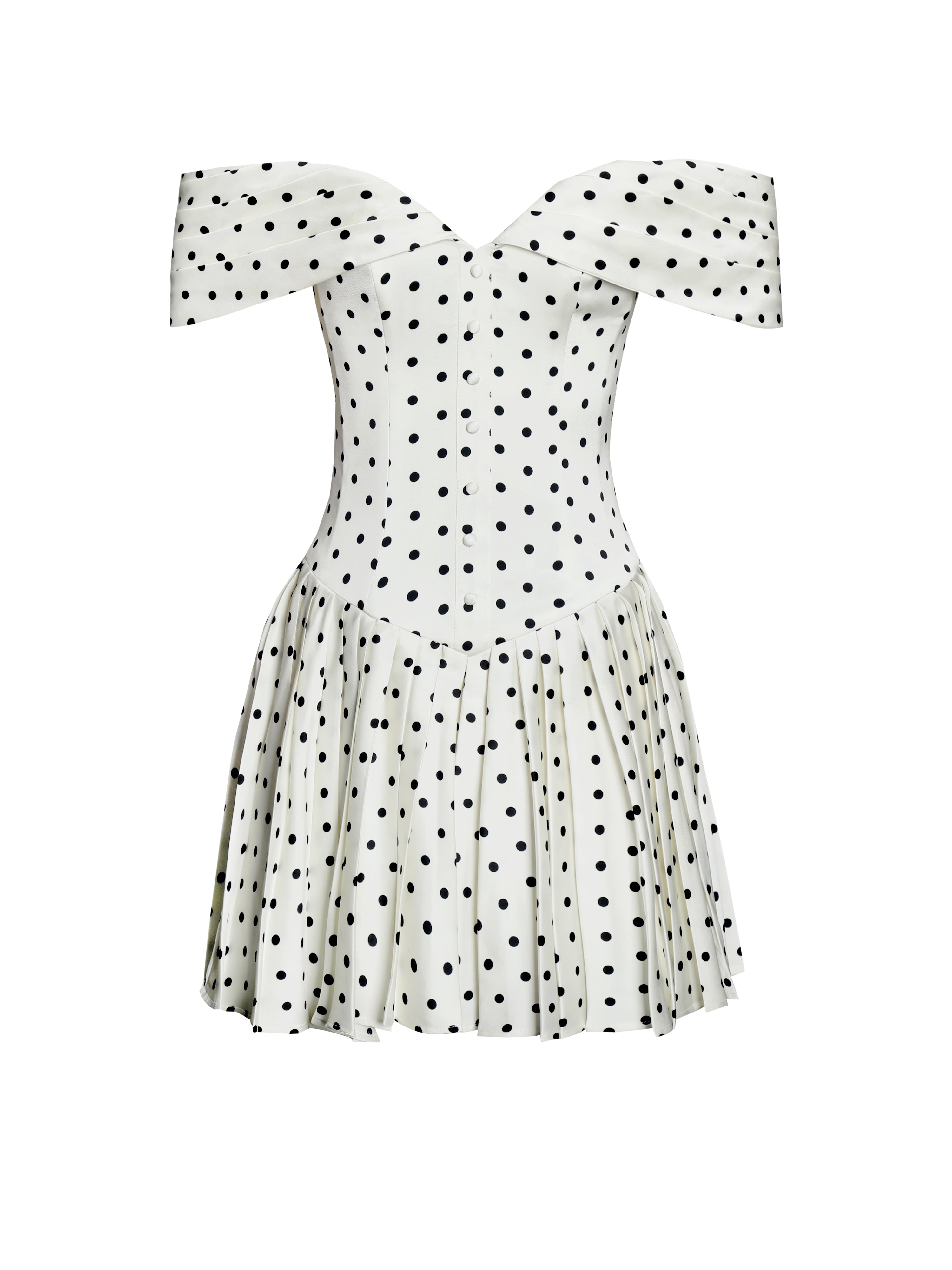 Edeline Polka Dot Off-shoulder Pleated Mini Dress