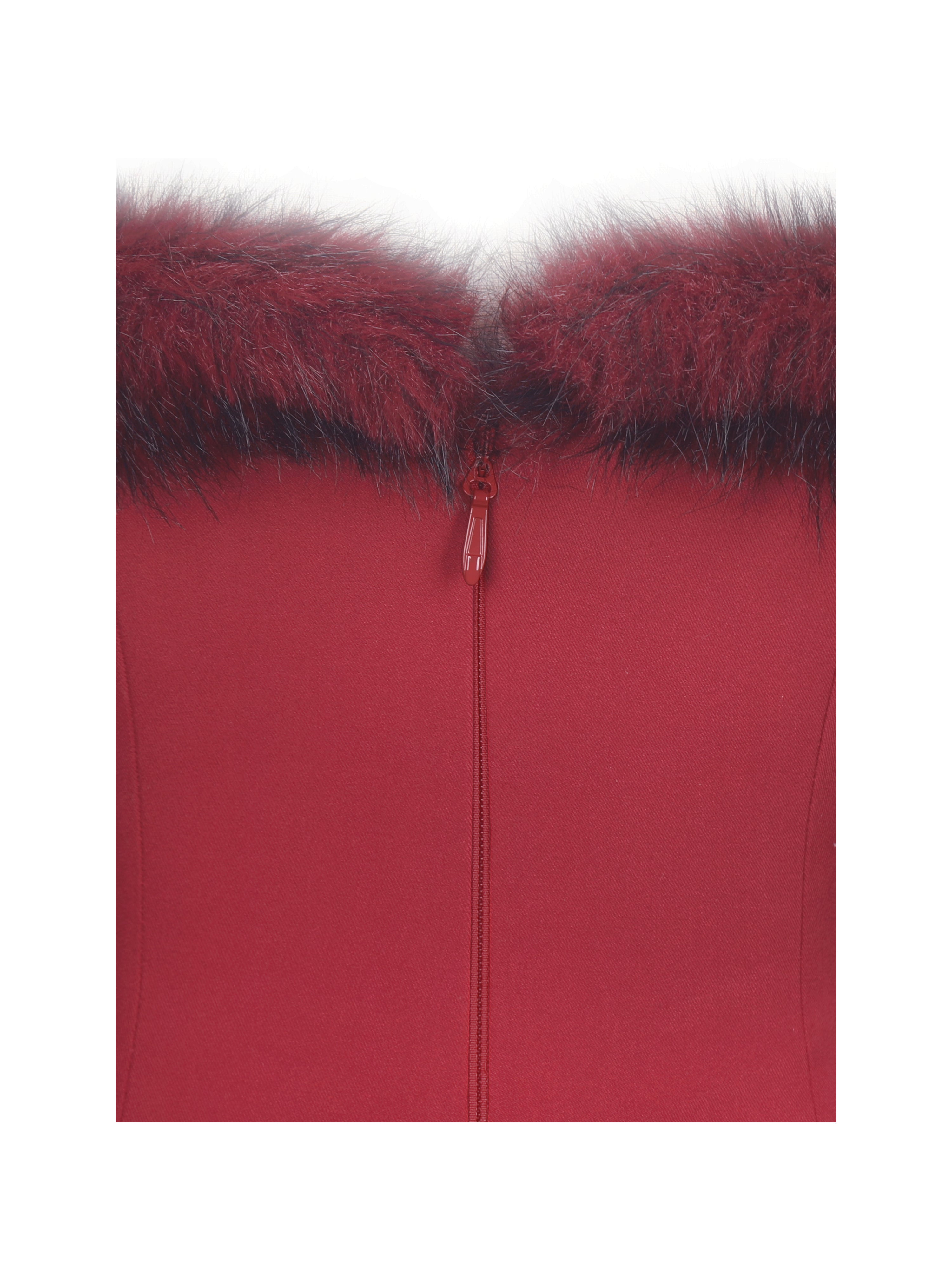 Nalia Crimson Fur Trimmed Sweetheart Mini Dress