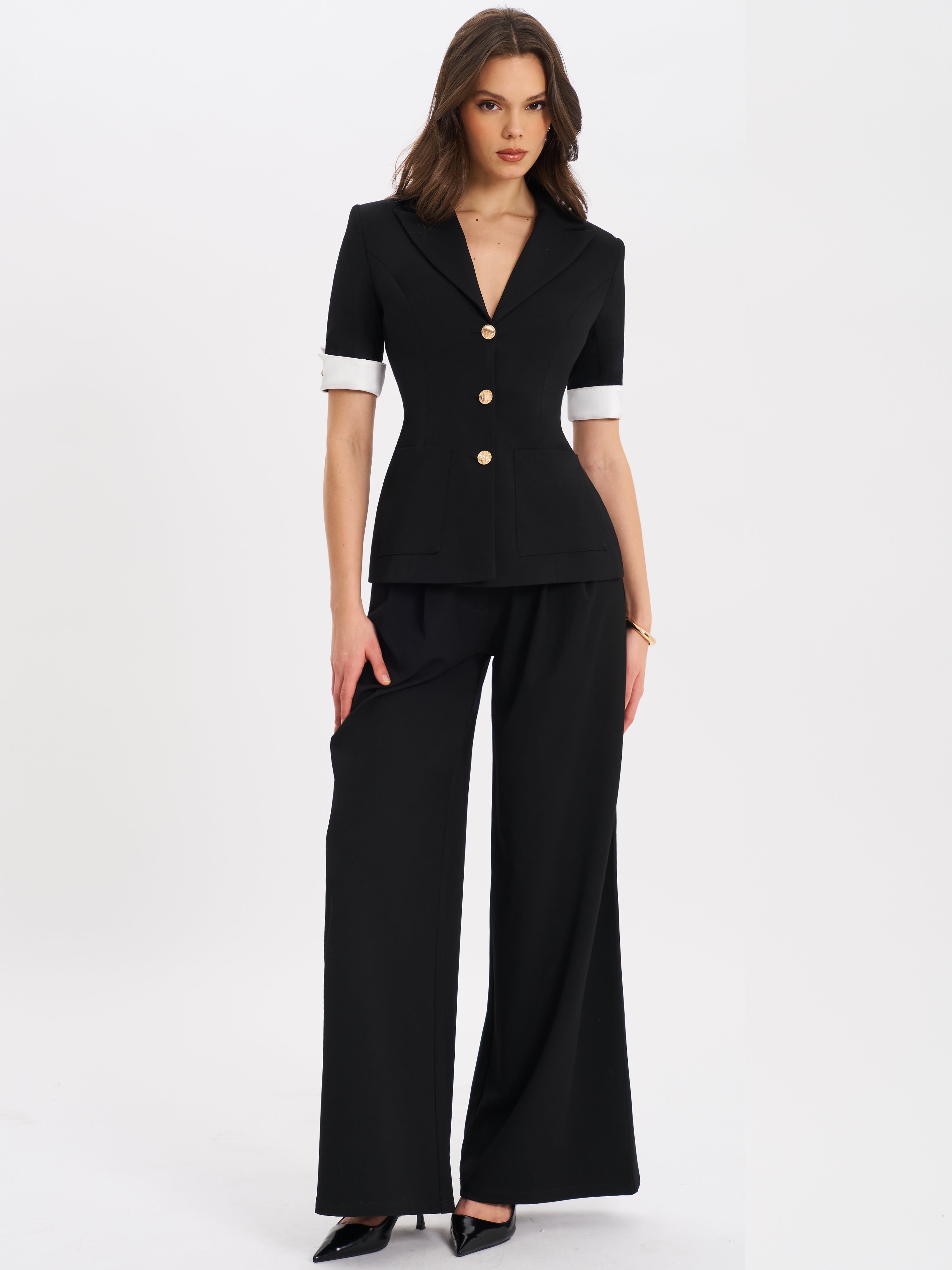Aleeza Black Wide Leg Suit Pants