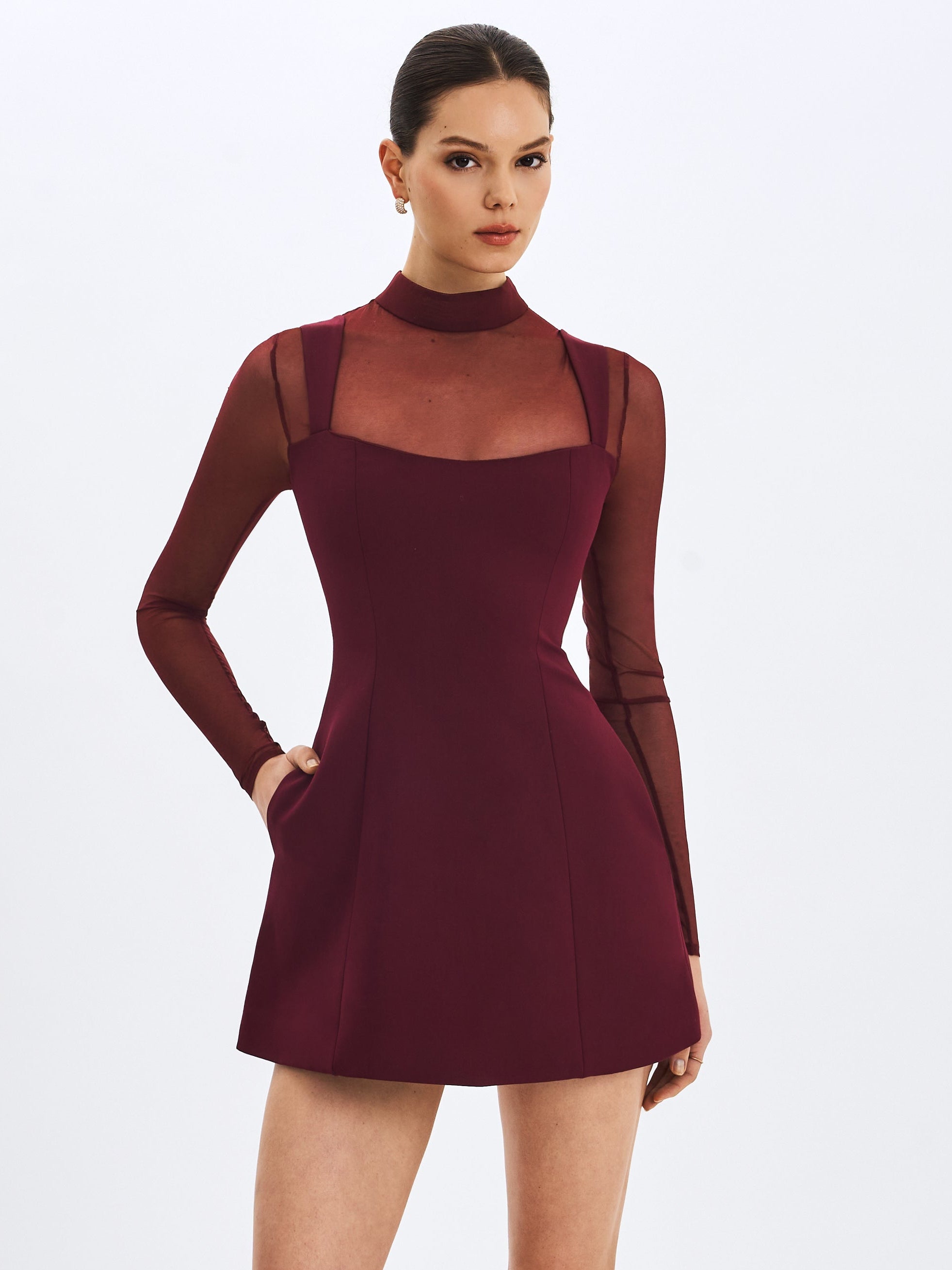 Miss Circle Women's Natasha Burgundy Faux Two-Piece Turtleneck Mini Dress - Burgundy Miss Circle Women's Natasha Burgundy Faux Two-Piece Turtleneck Mini Dress - Burgundy