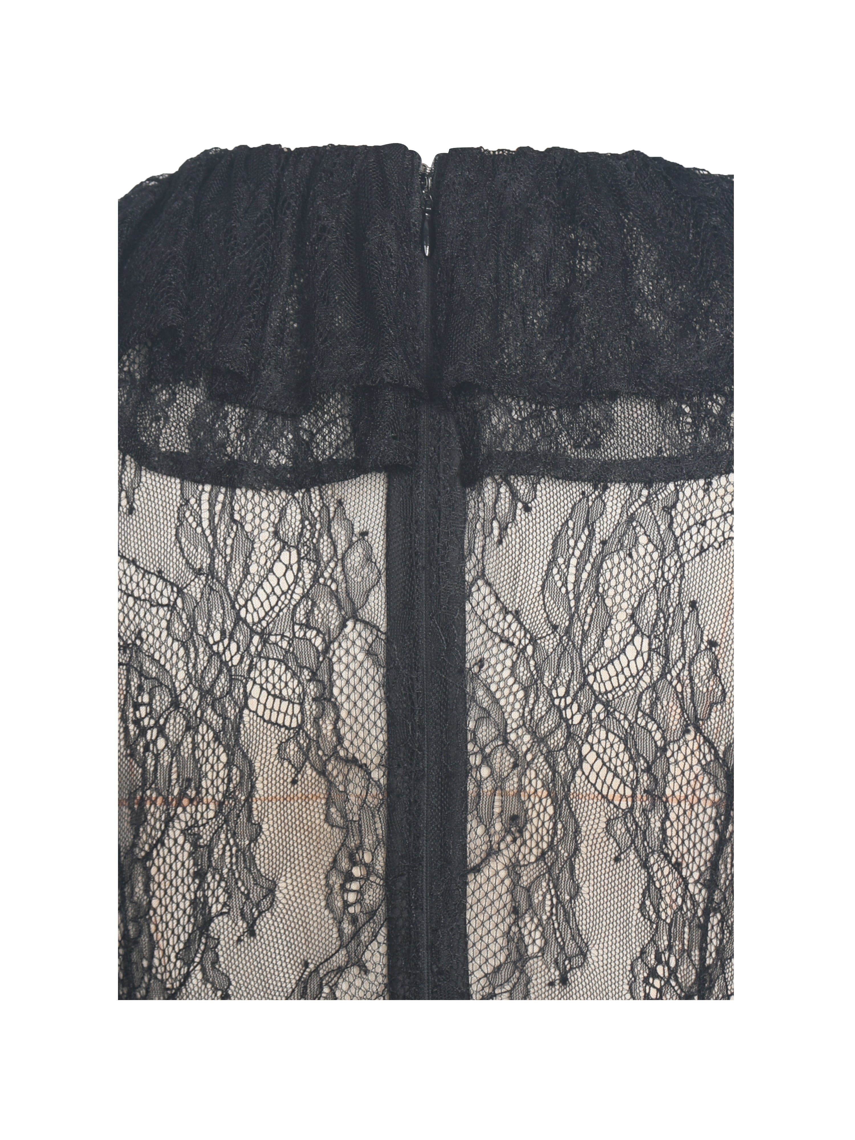 Taliah Black Sheer Lace Ruffled Collar Bodysuit