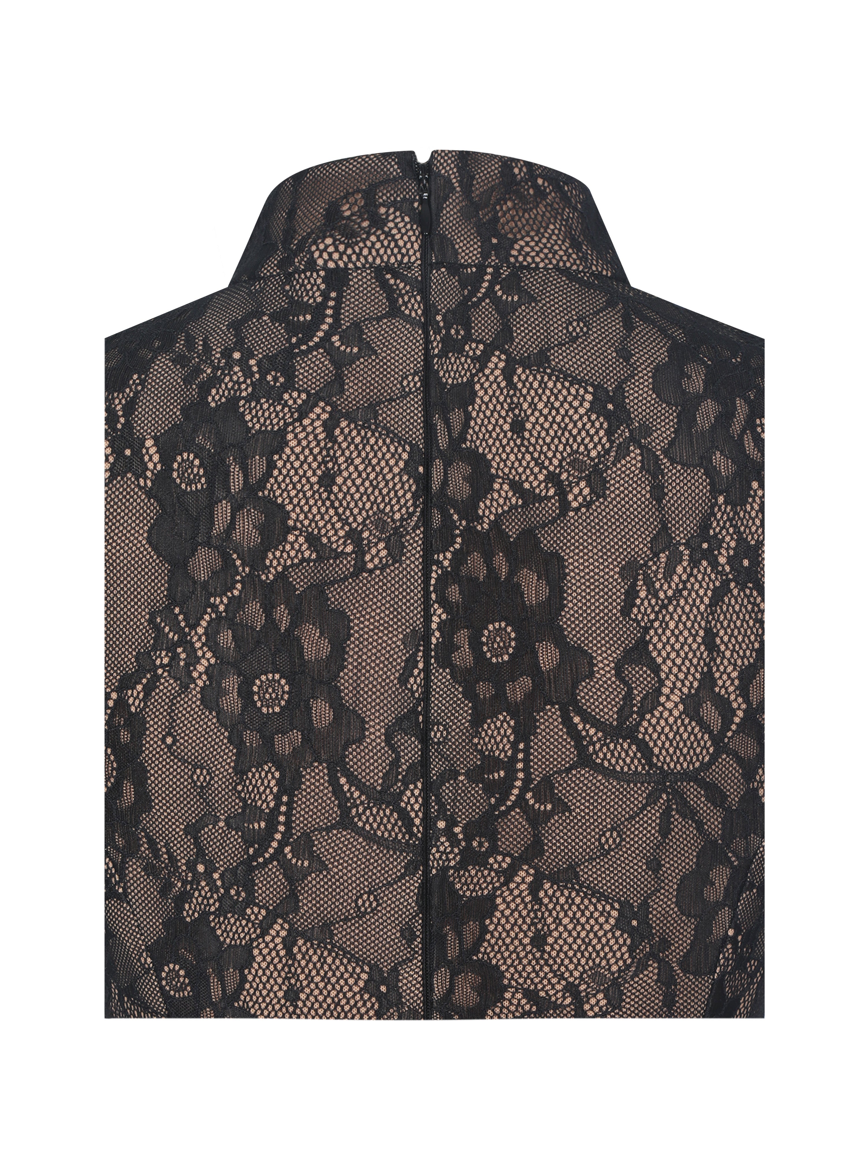 Valerie Black Lace Teardrop Neckline Ruched Mini Dress