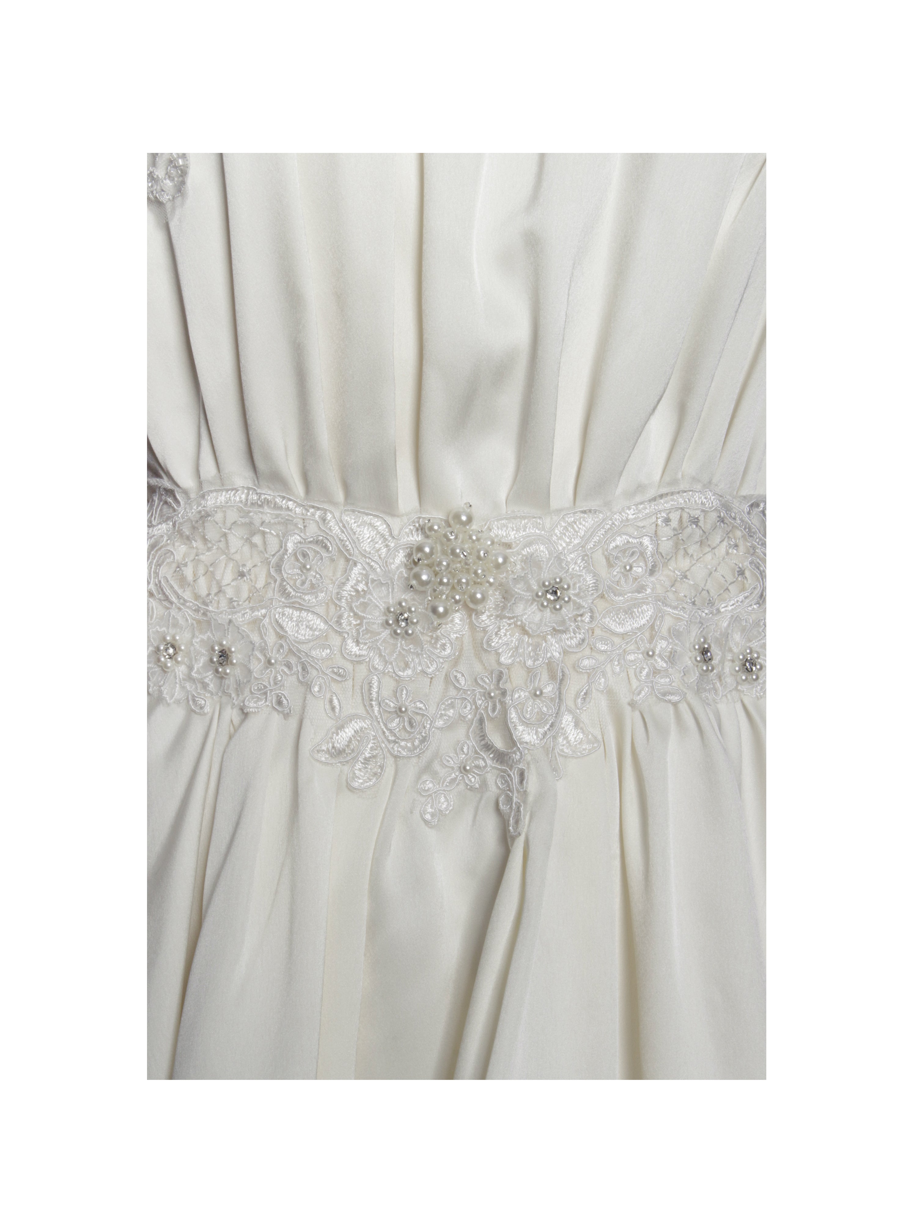 Idalia Pearl White Beaded Lace Trim Backless Halter Mini Dress