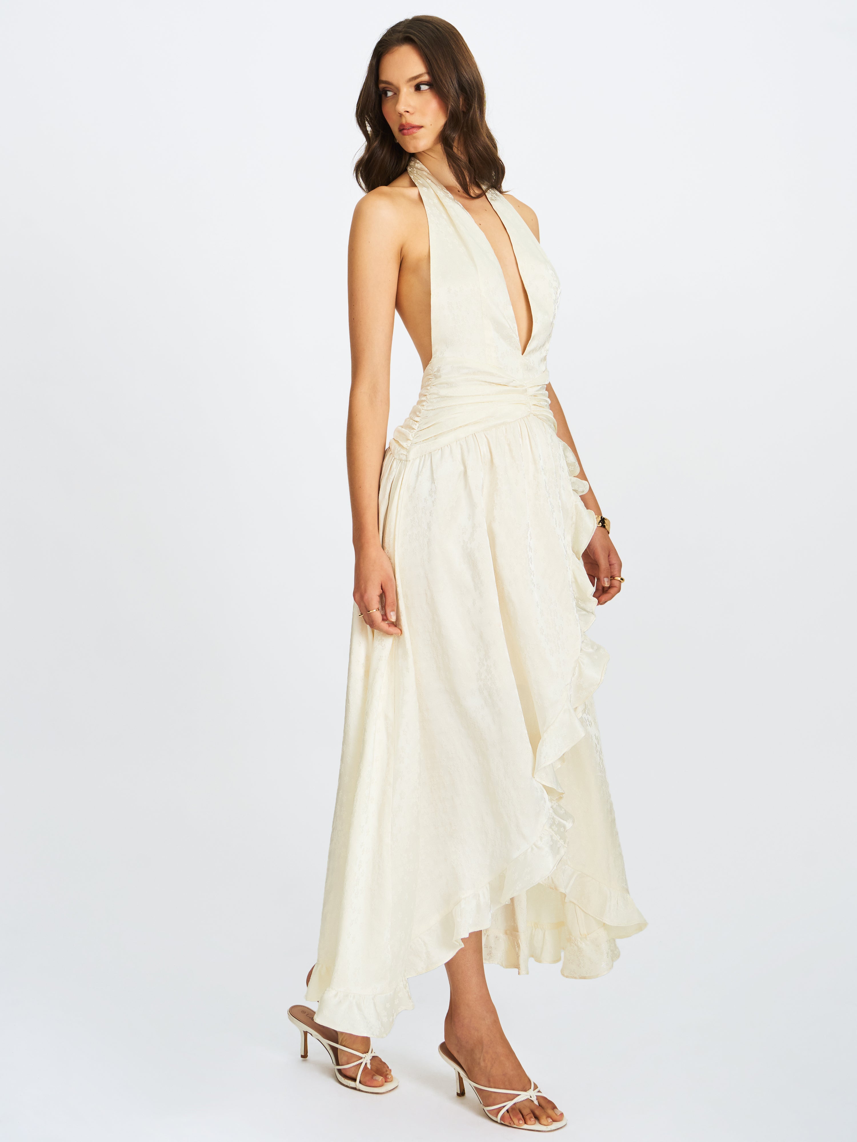 Nalani Floral Ivory Ruffled Halter Maxi Dress