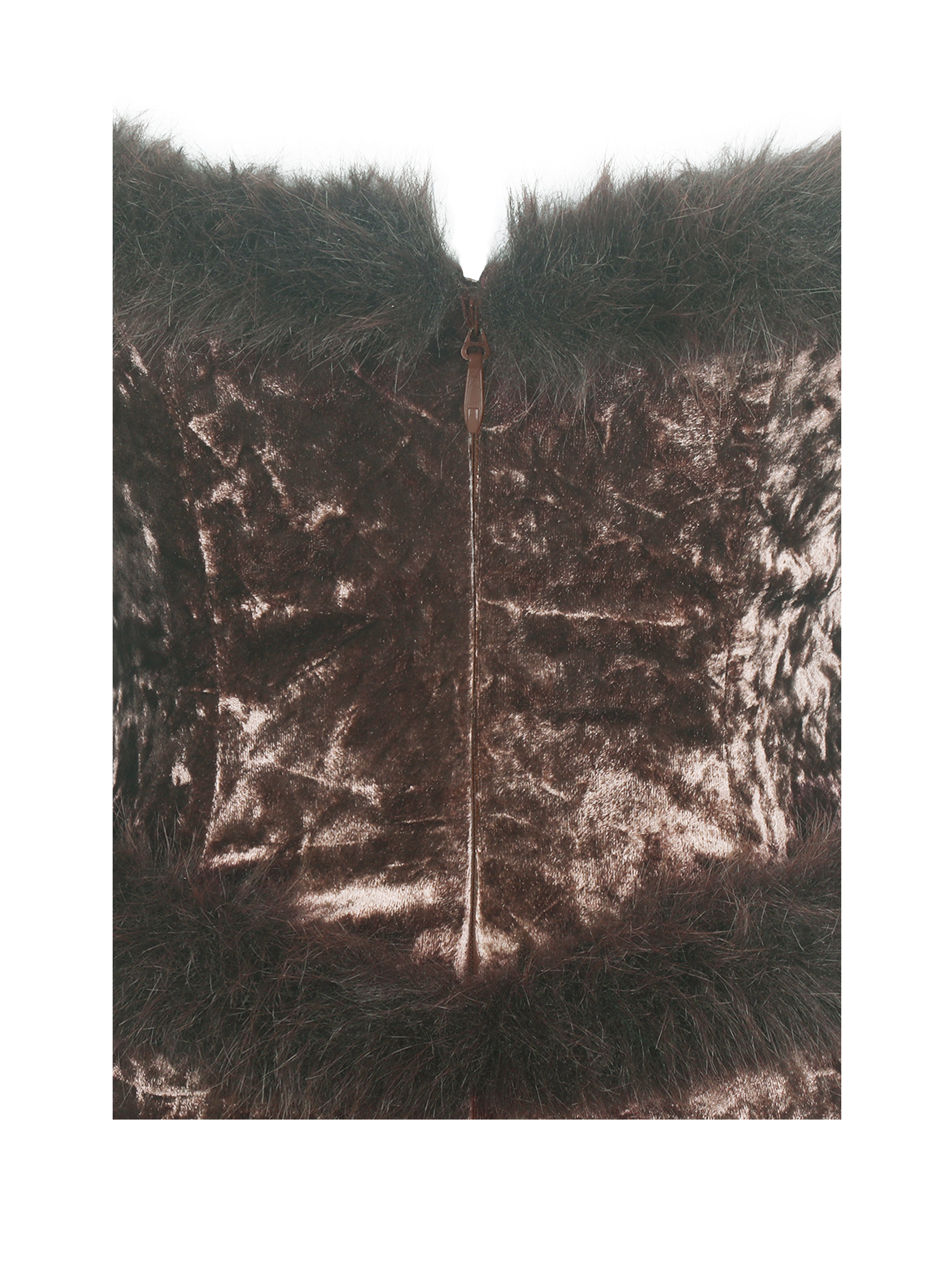 Tessa Coffee Sweetheart Bardot Faux Fur Velvet Mermaid Maxi Dress