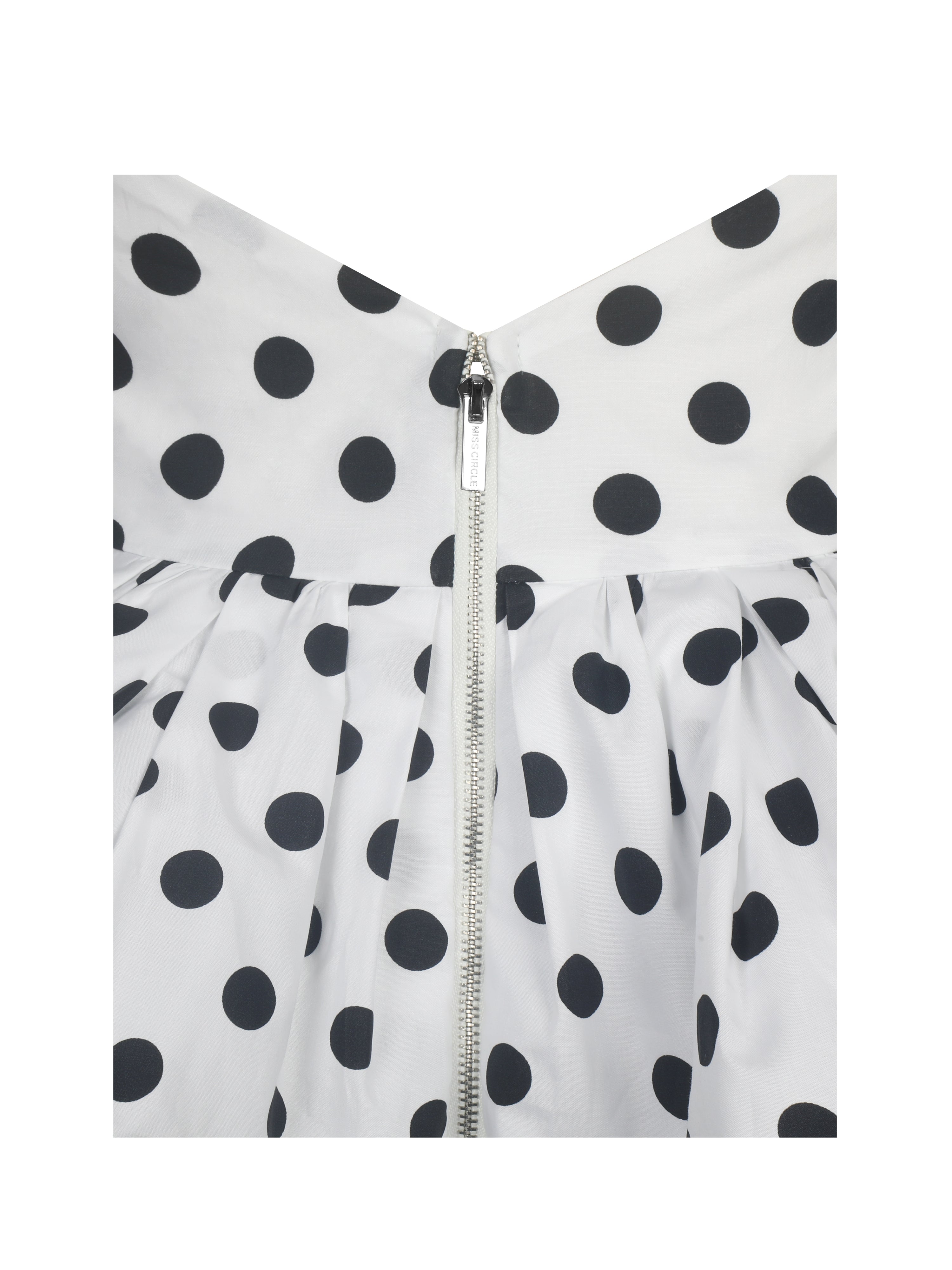Ilene White and Black Polka Dot Bubble Hem Halter Top