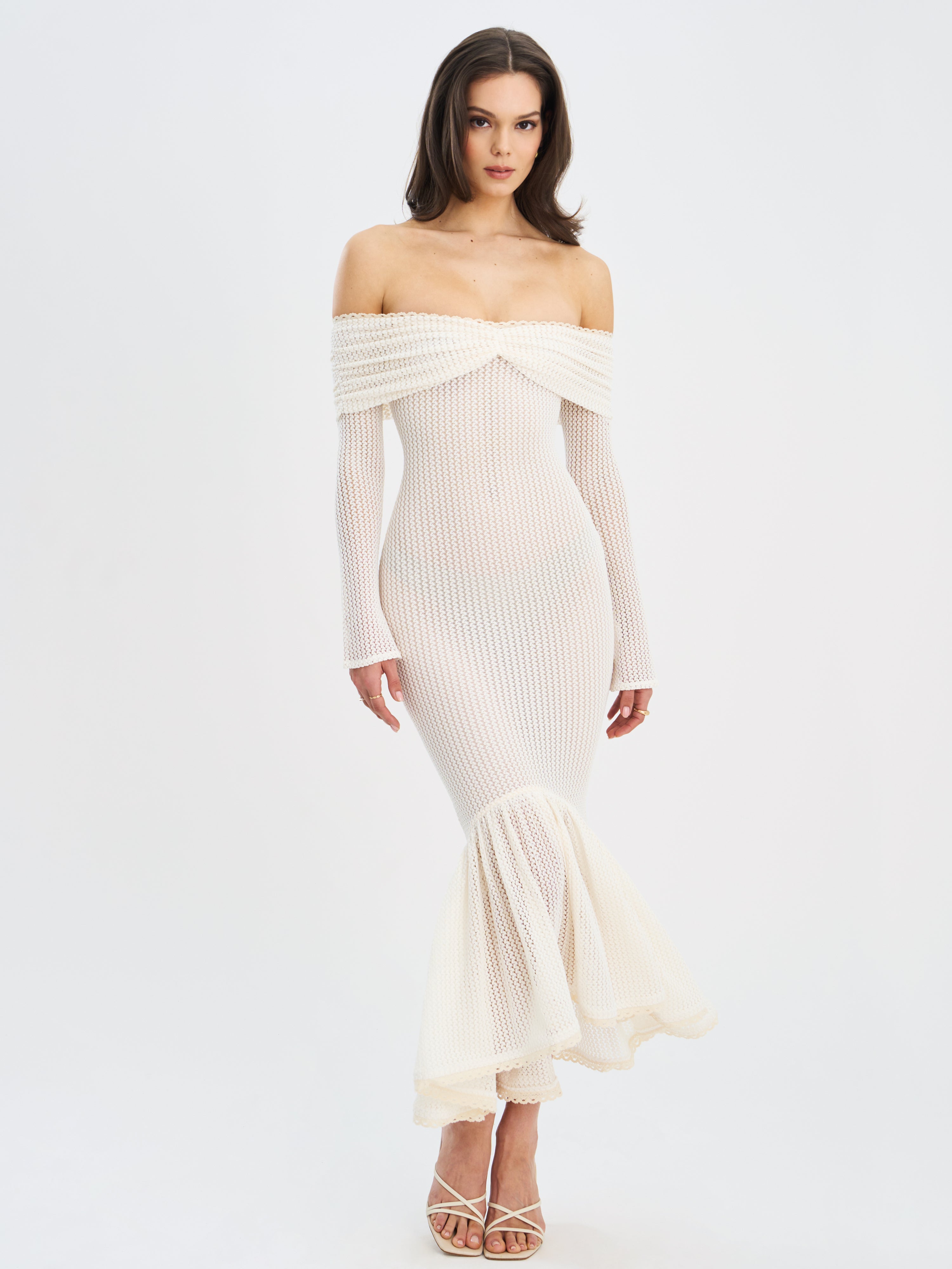 Kaedyn Off Shoulder Long Sleeve Crochet Mermaid Maxi Dress