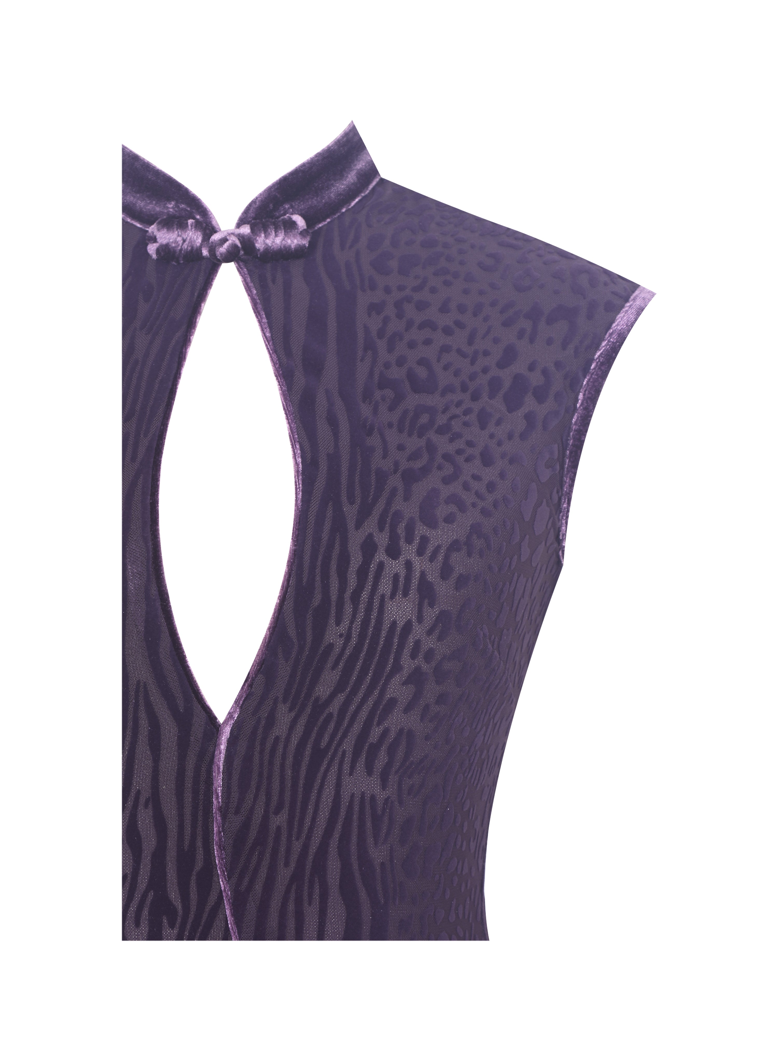 Riona Violet Burnout Velvet Mesh Keyhole Maxi Dress