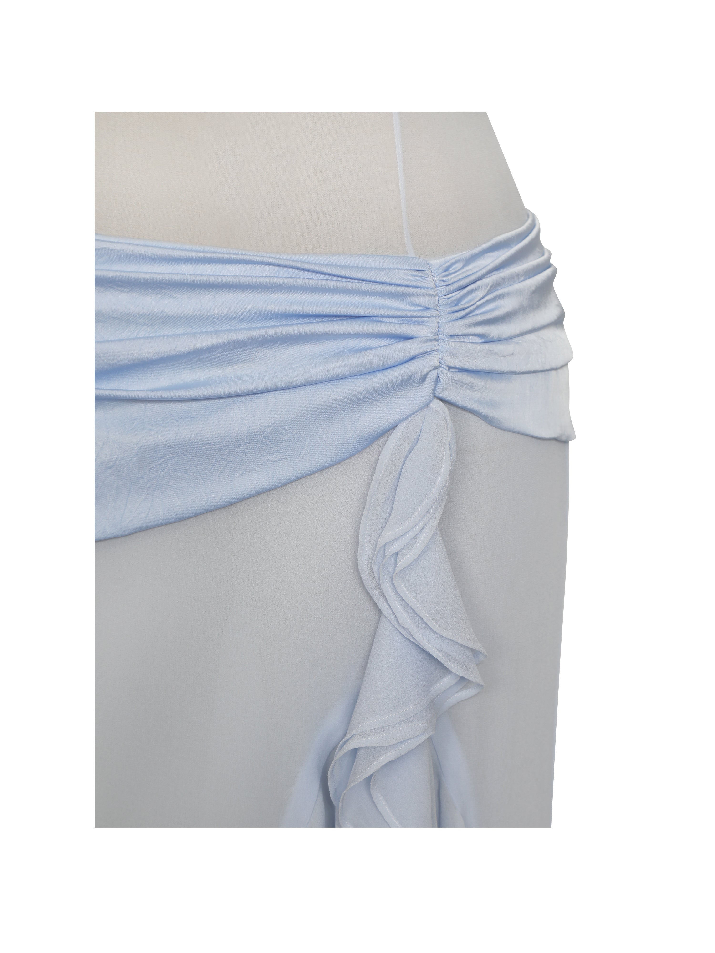 Lacy Blue Ruched Breast High Slit Chiffon Dress