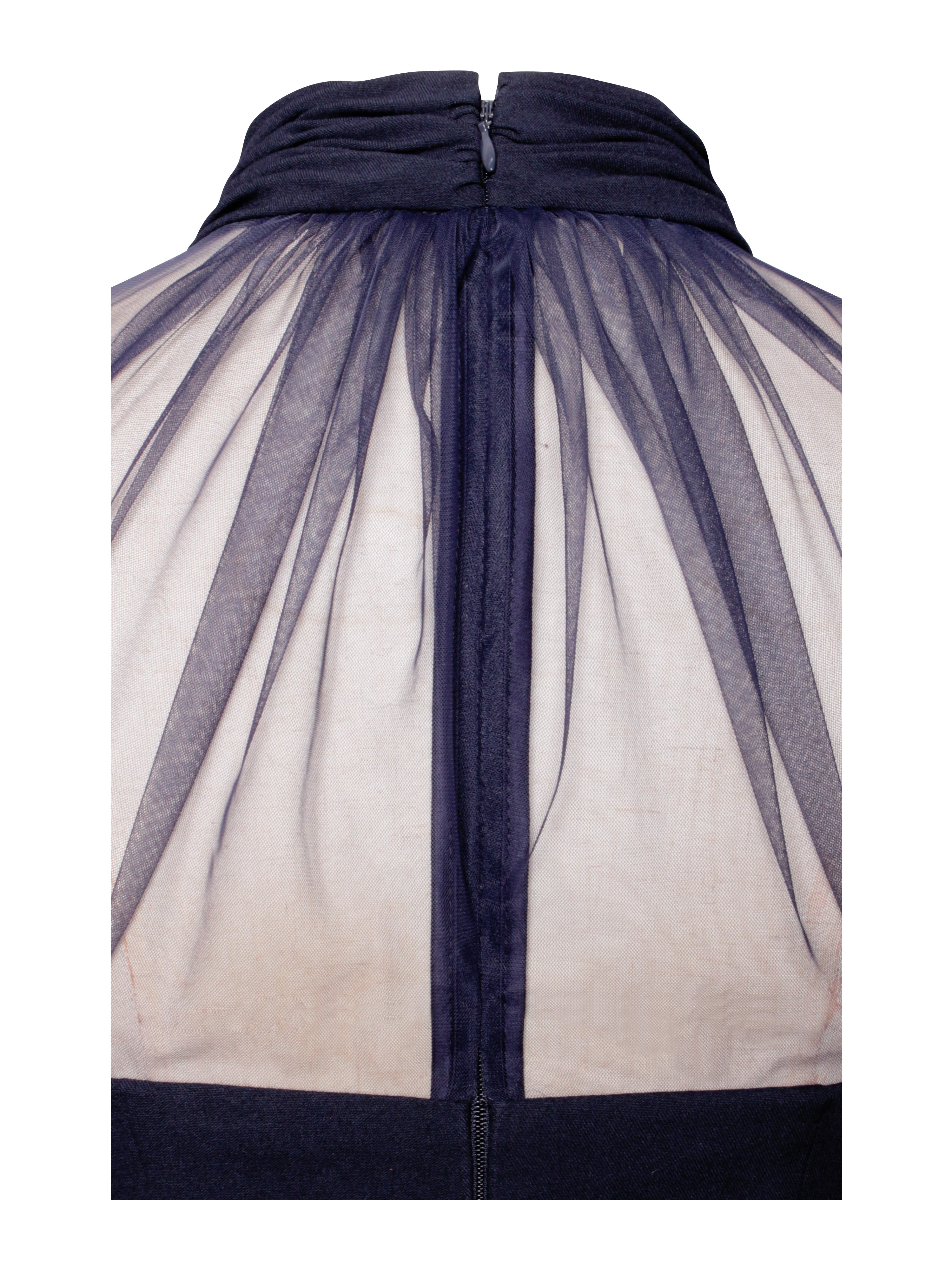 Tabitha Navy Blue Mesh Lantern Sleeve Mini Dress (Archive Sale)