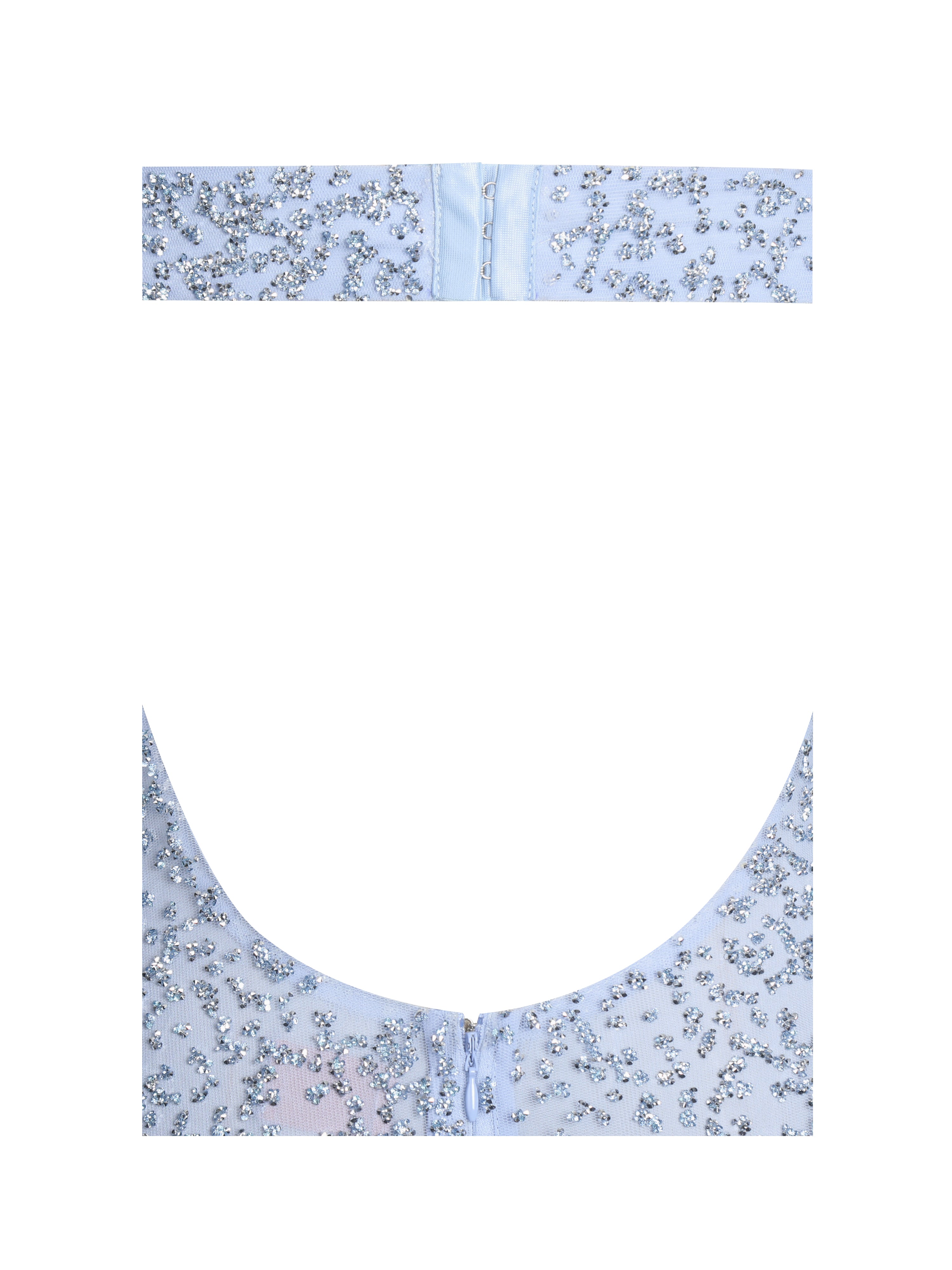 Wallie Baby Blue Rhinestone Embellished Mesh Backless Gown