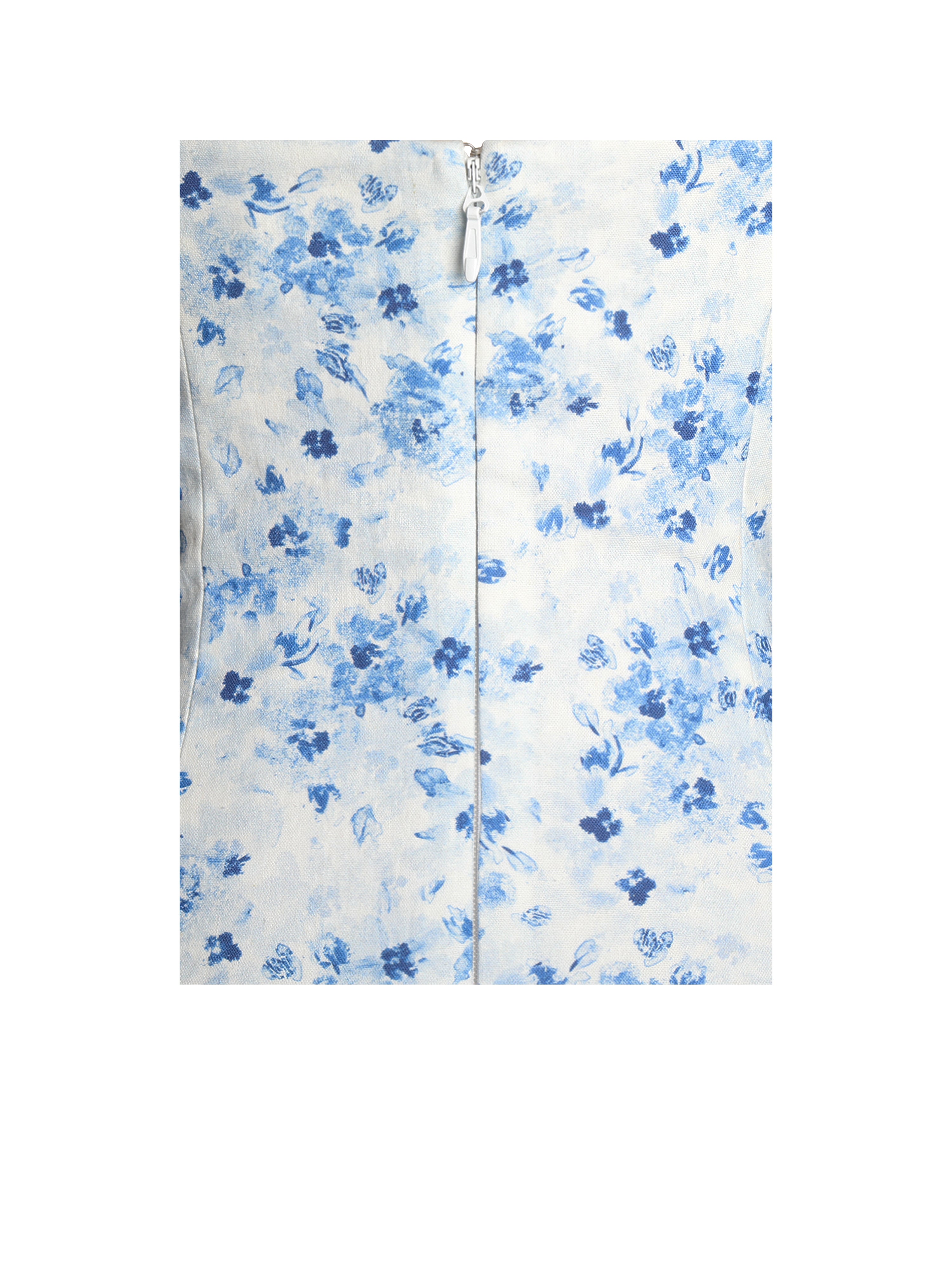 Taleah Blue Floral Print Linen Mini Dress with Lace Trim