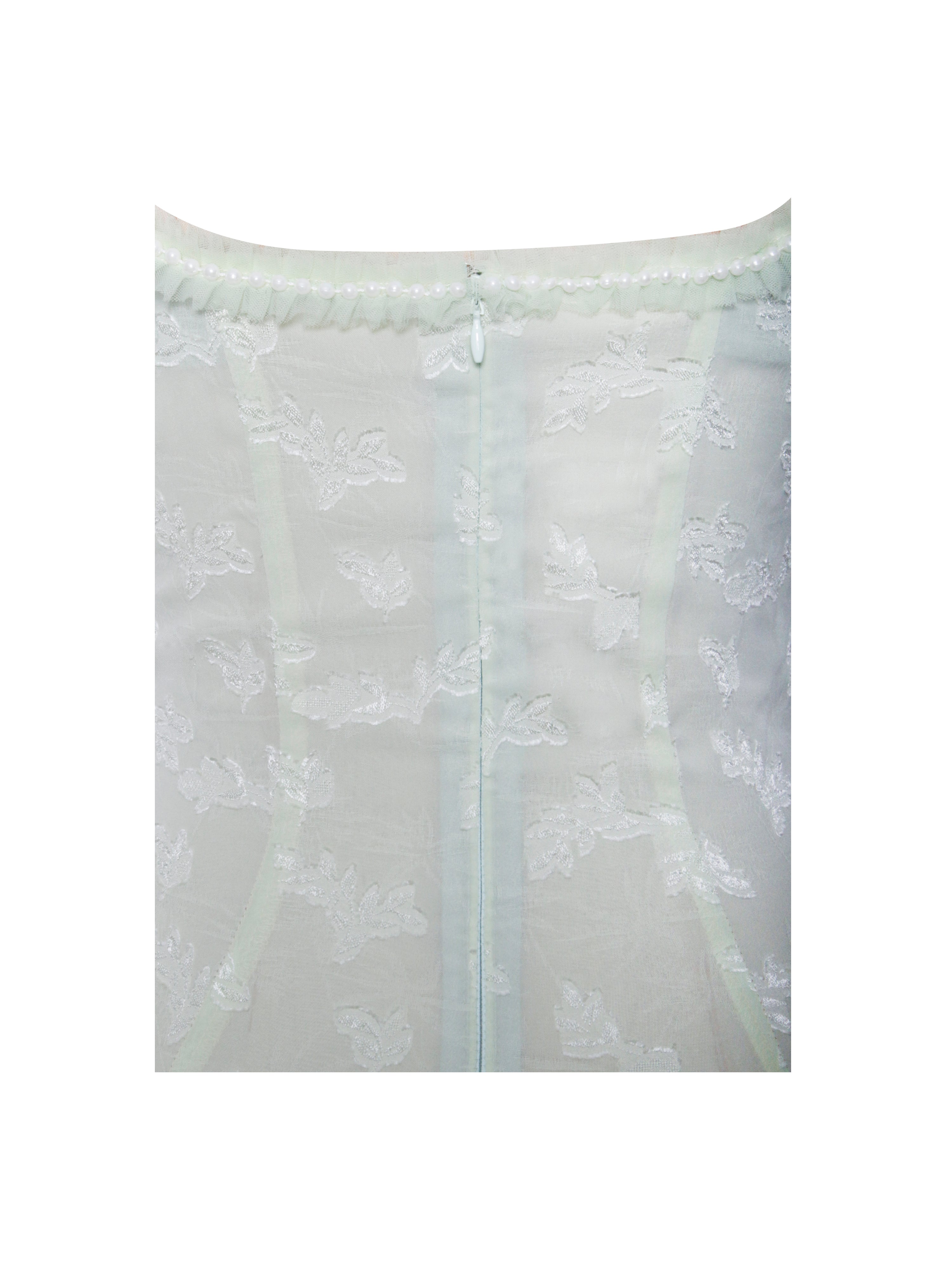 Ulissa Light Green Square Neck Jacquard Textured High Slit Maxi Dress