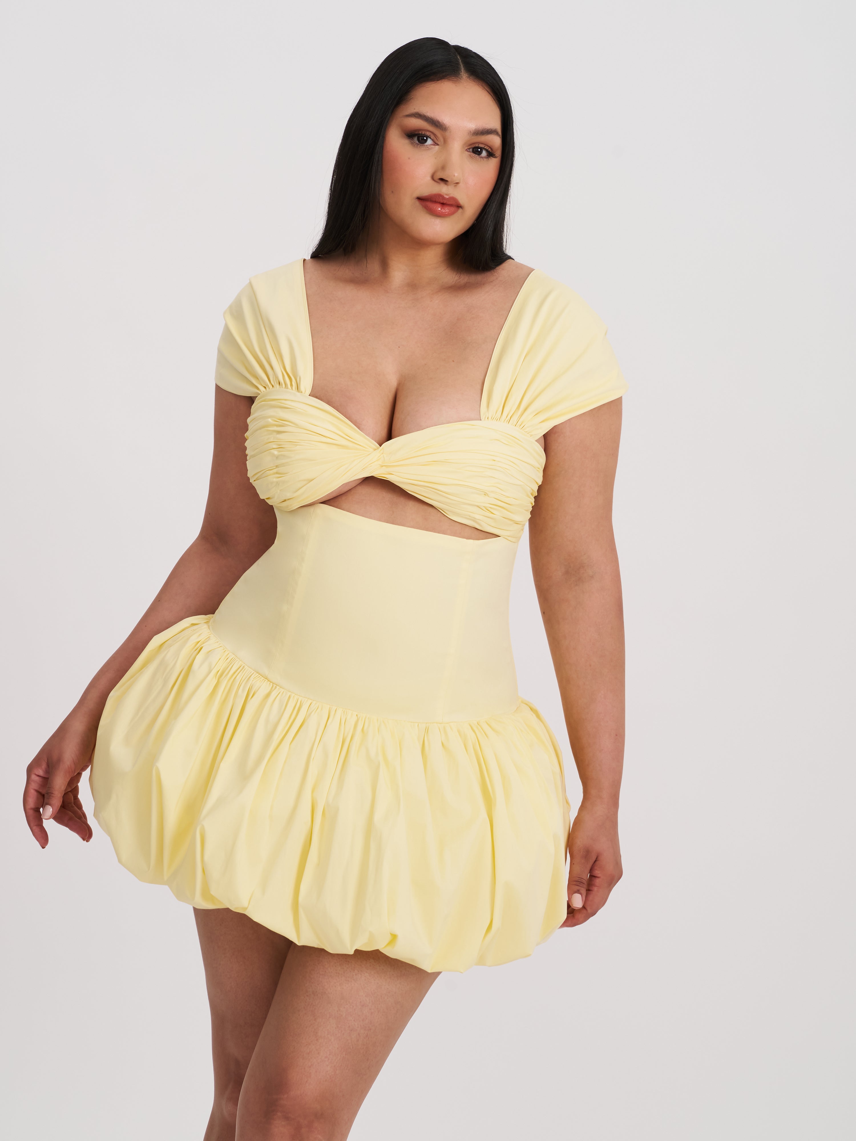 Umika Butter Yellow Bubble Hem Mini Dress