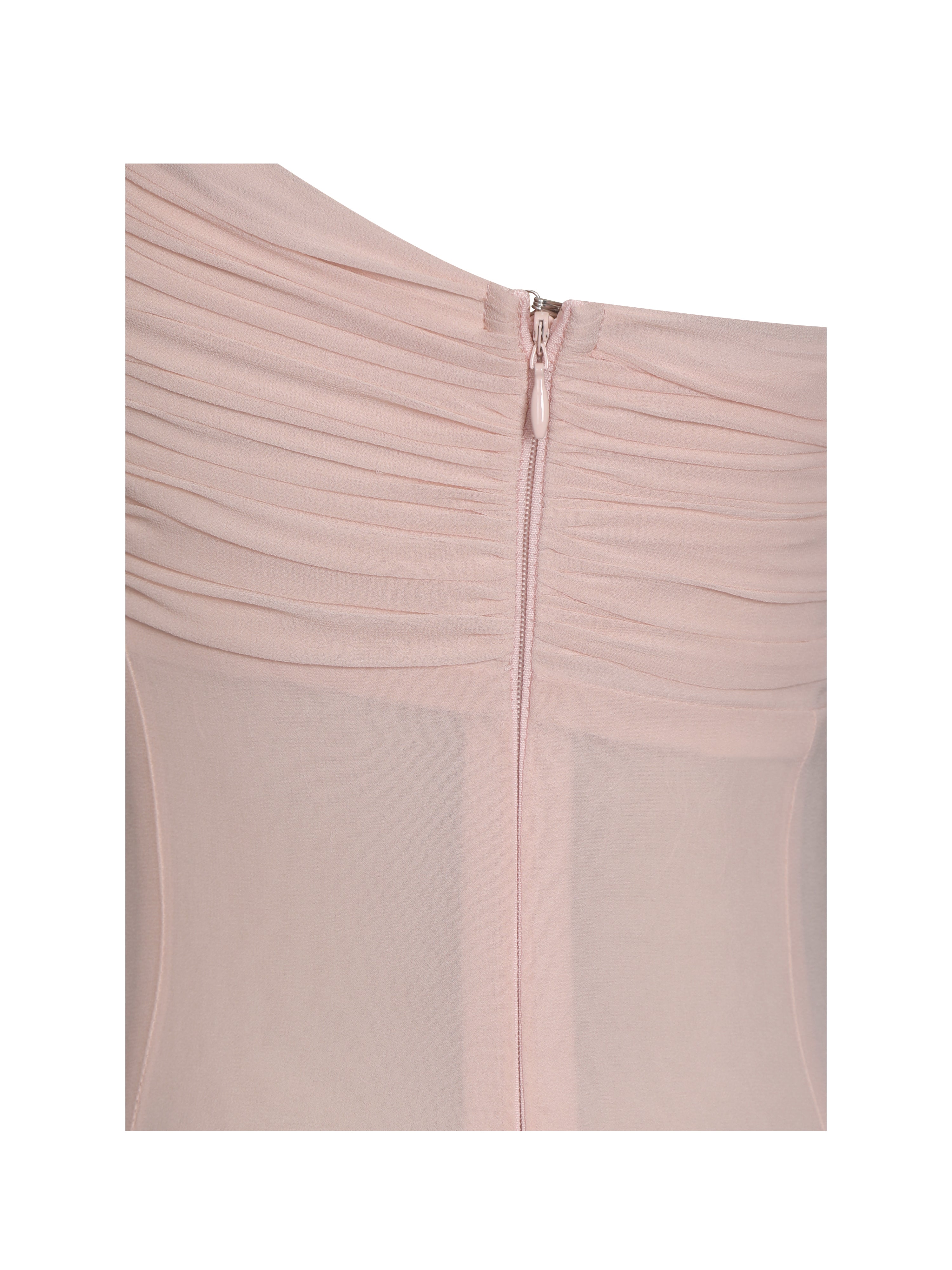 Mae Pink Ruched Breast Appliqué Trim Trailing Dress