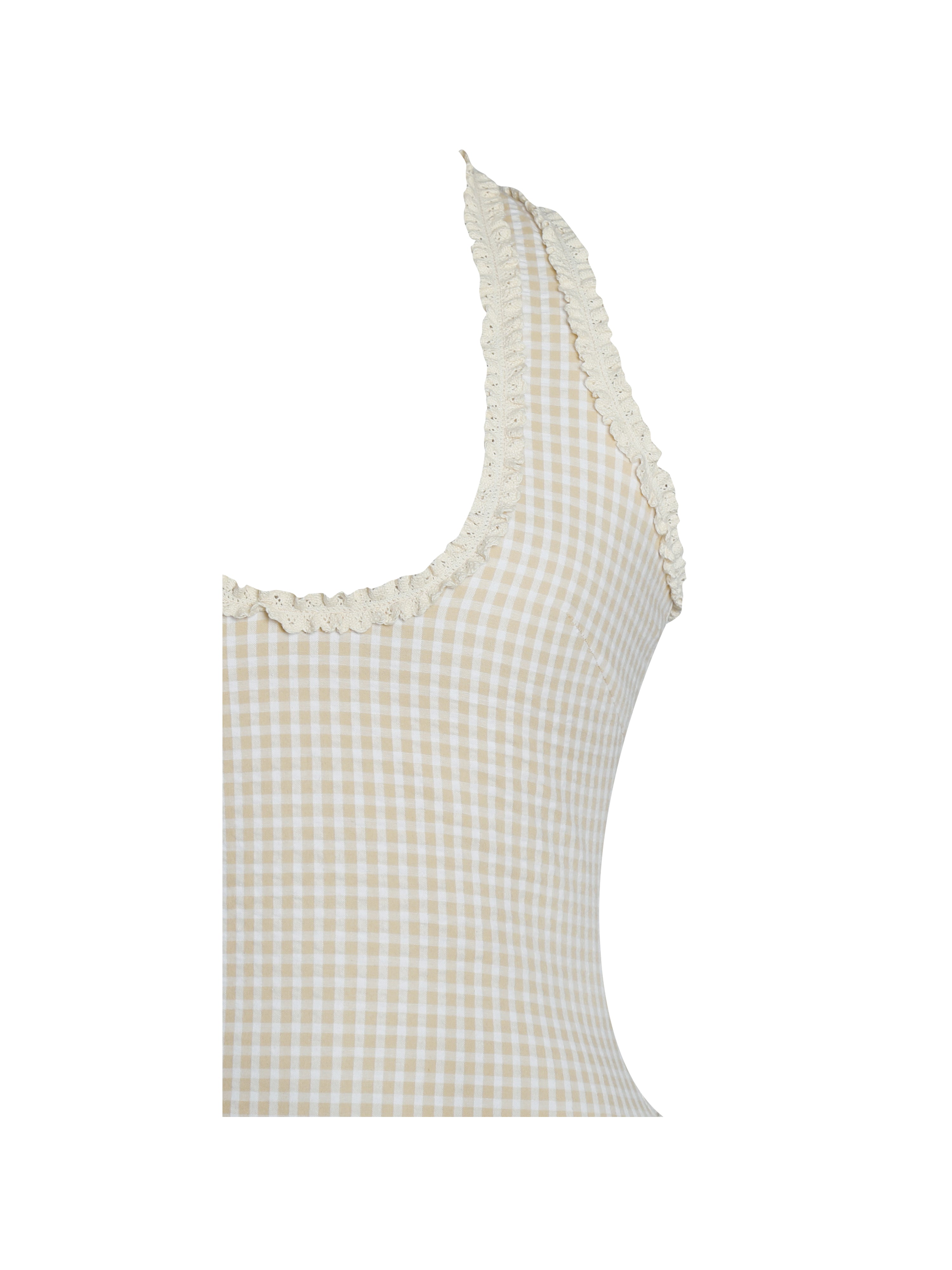 Idella Yellow Gingham U Neck Midi Dress