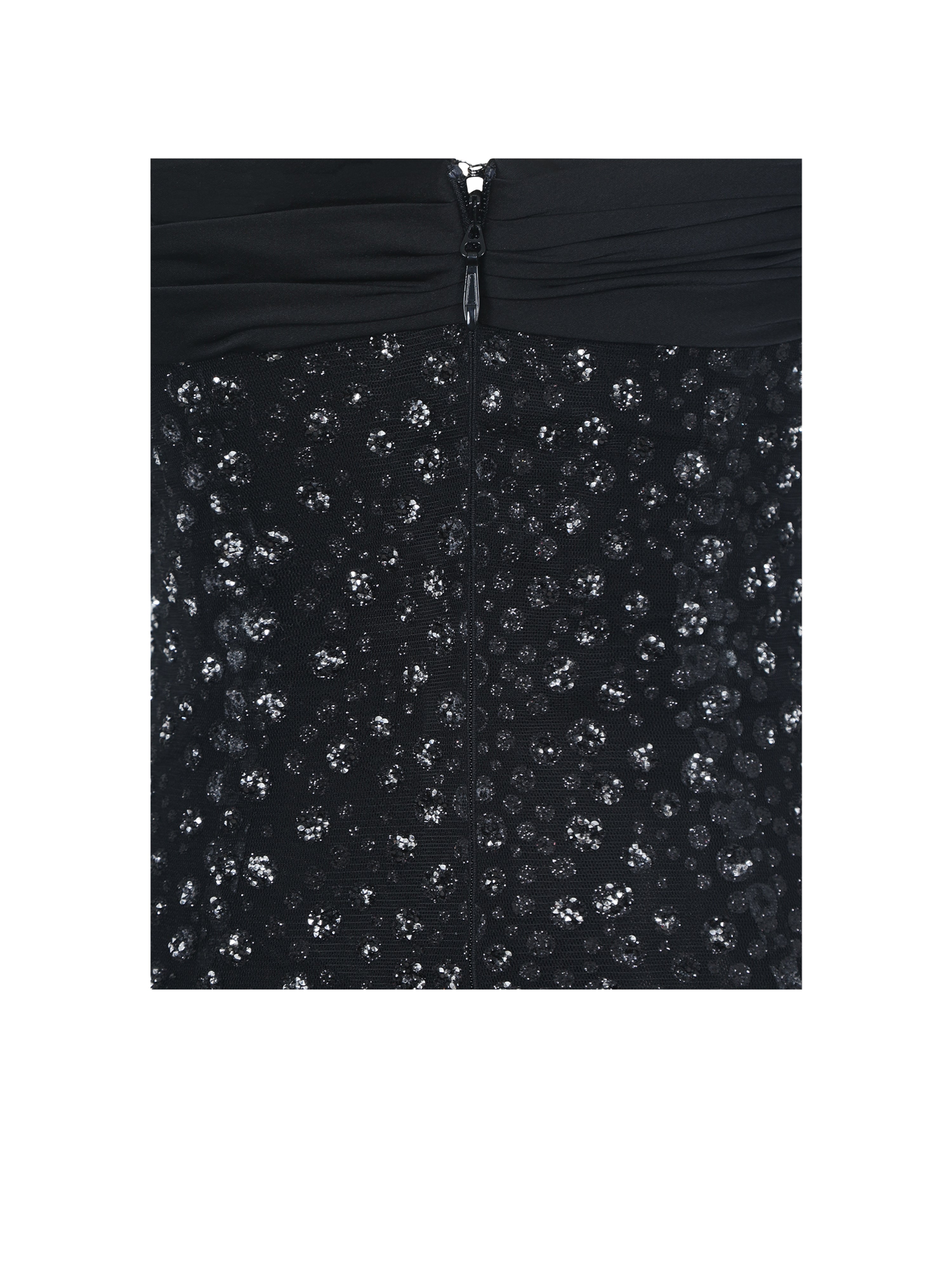 Preslie Black Satin & Crystal Mesh Sheath Maxi Dress