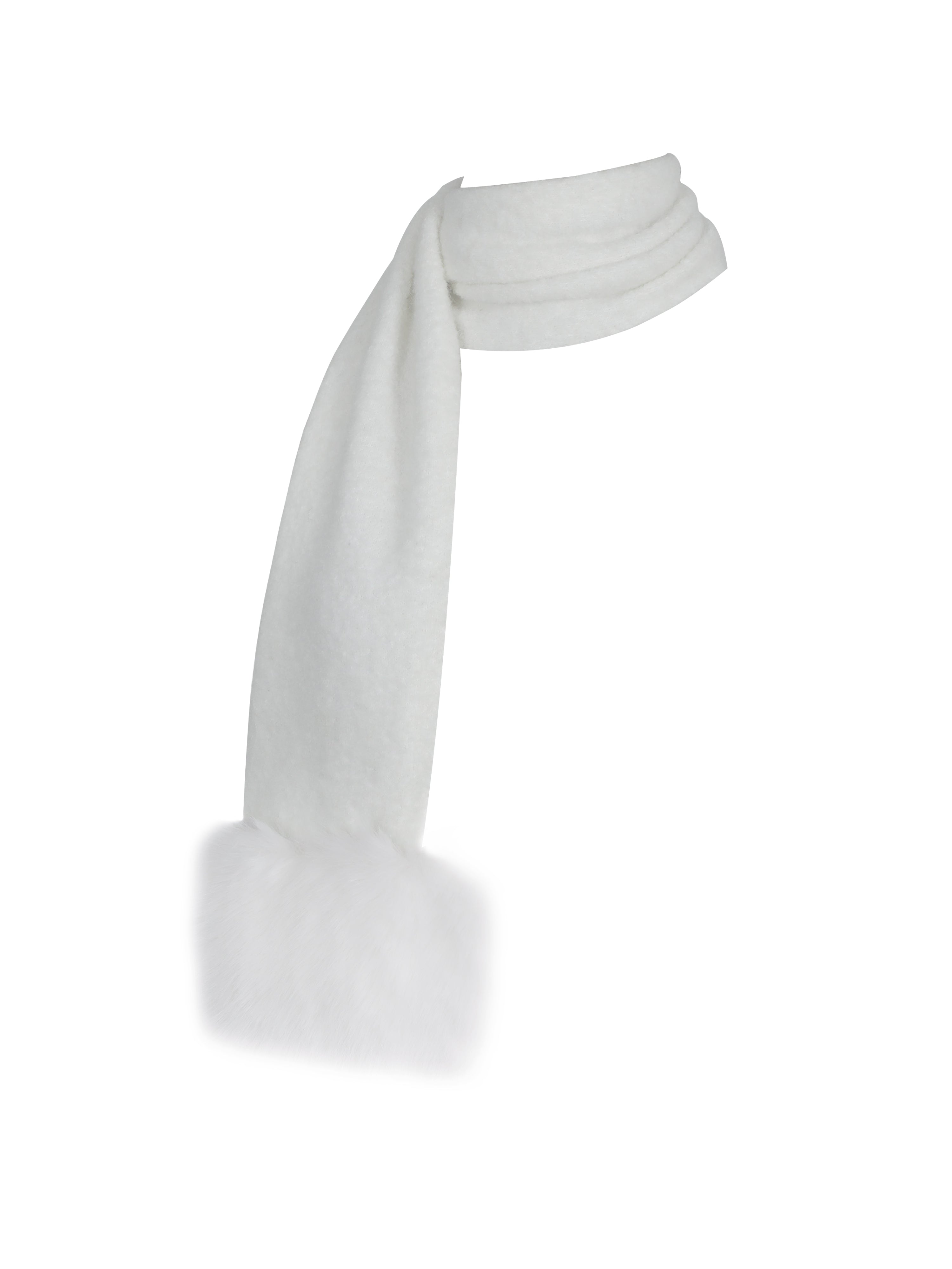 Selma White Wool-Blend Ribbed Knit Scarf