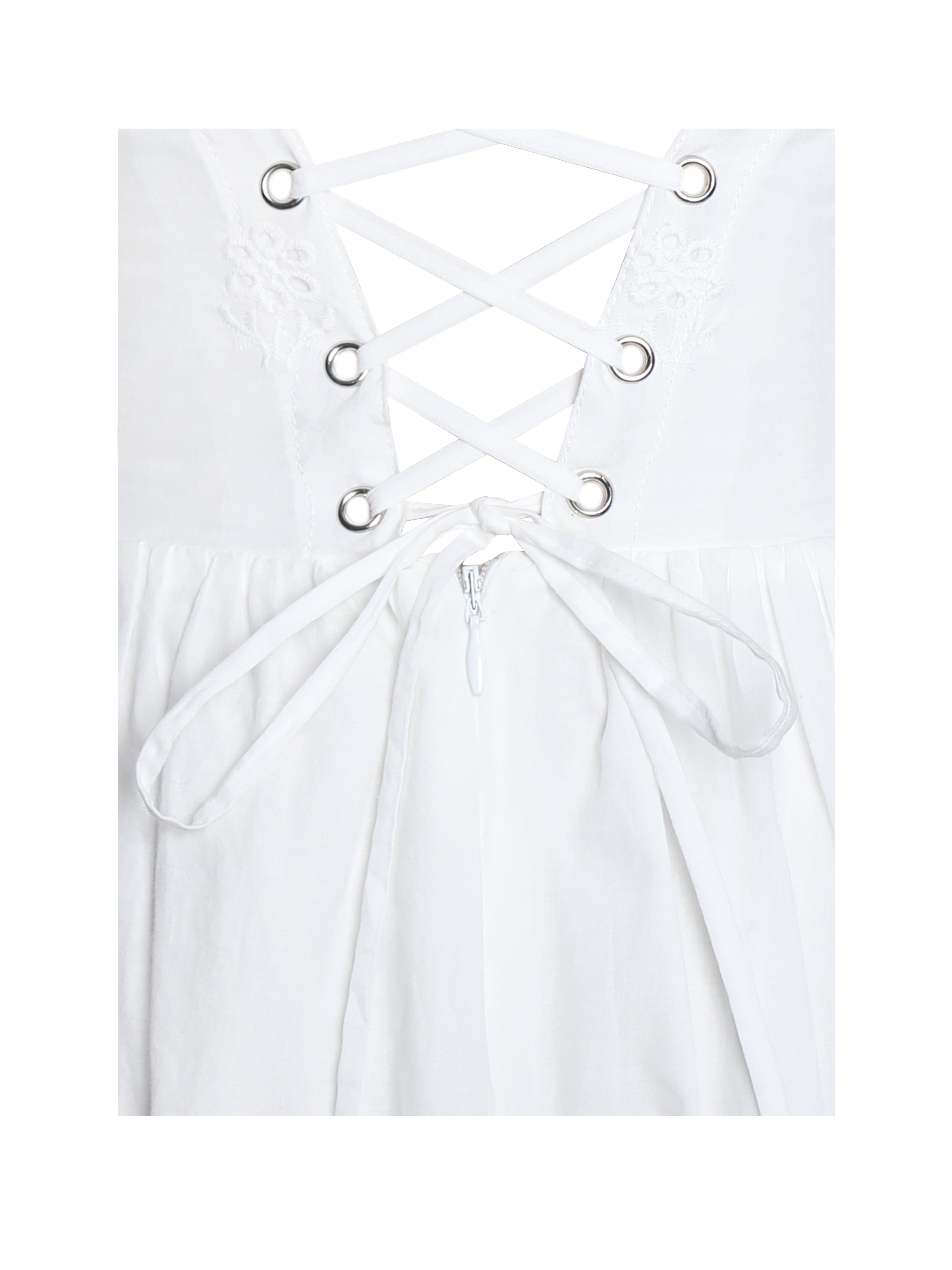 Oberon White Cotton Eyelet Lace-Up Back Maxi Dress