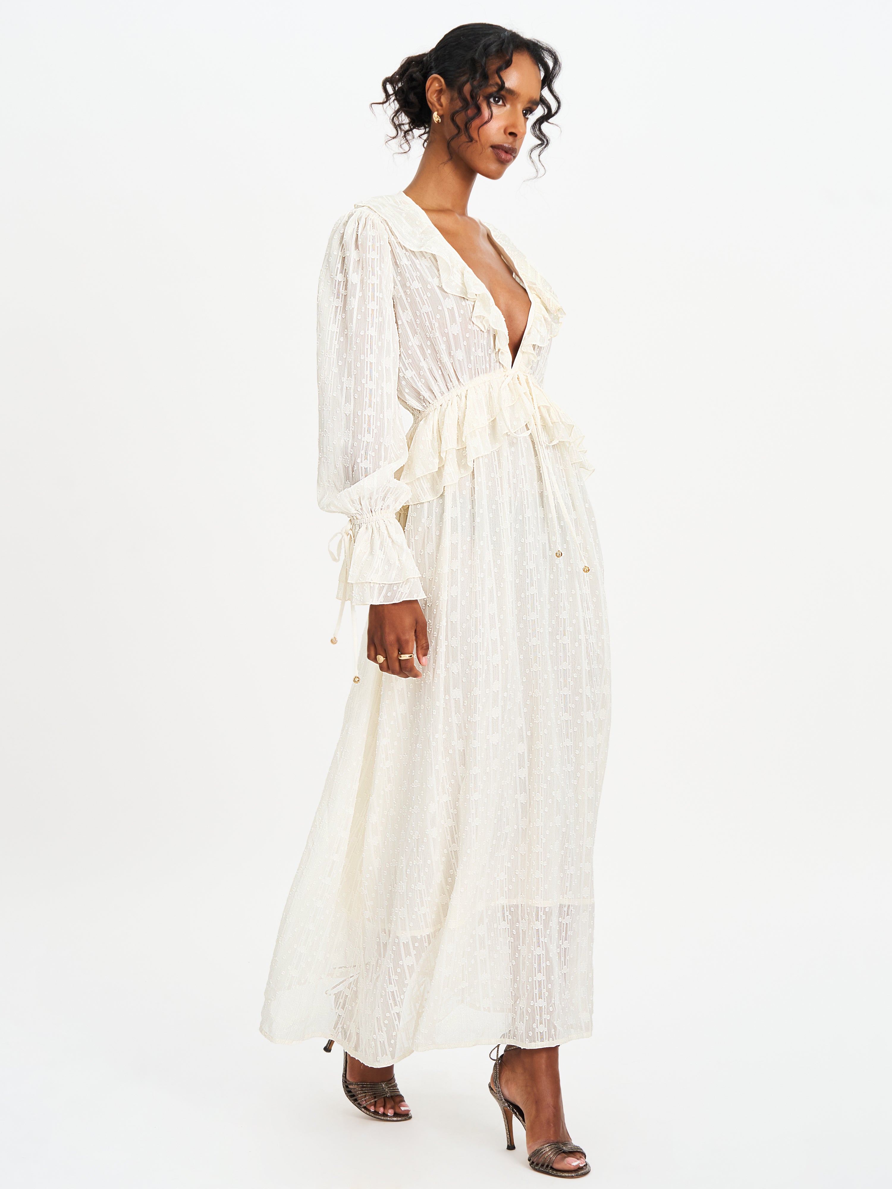 Safiya Jacquard Chiffon Long Sleeve Maxi Dress
