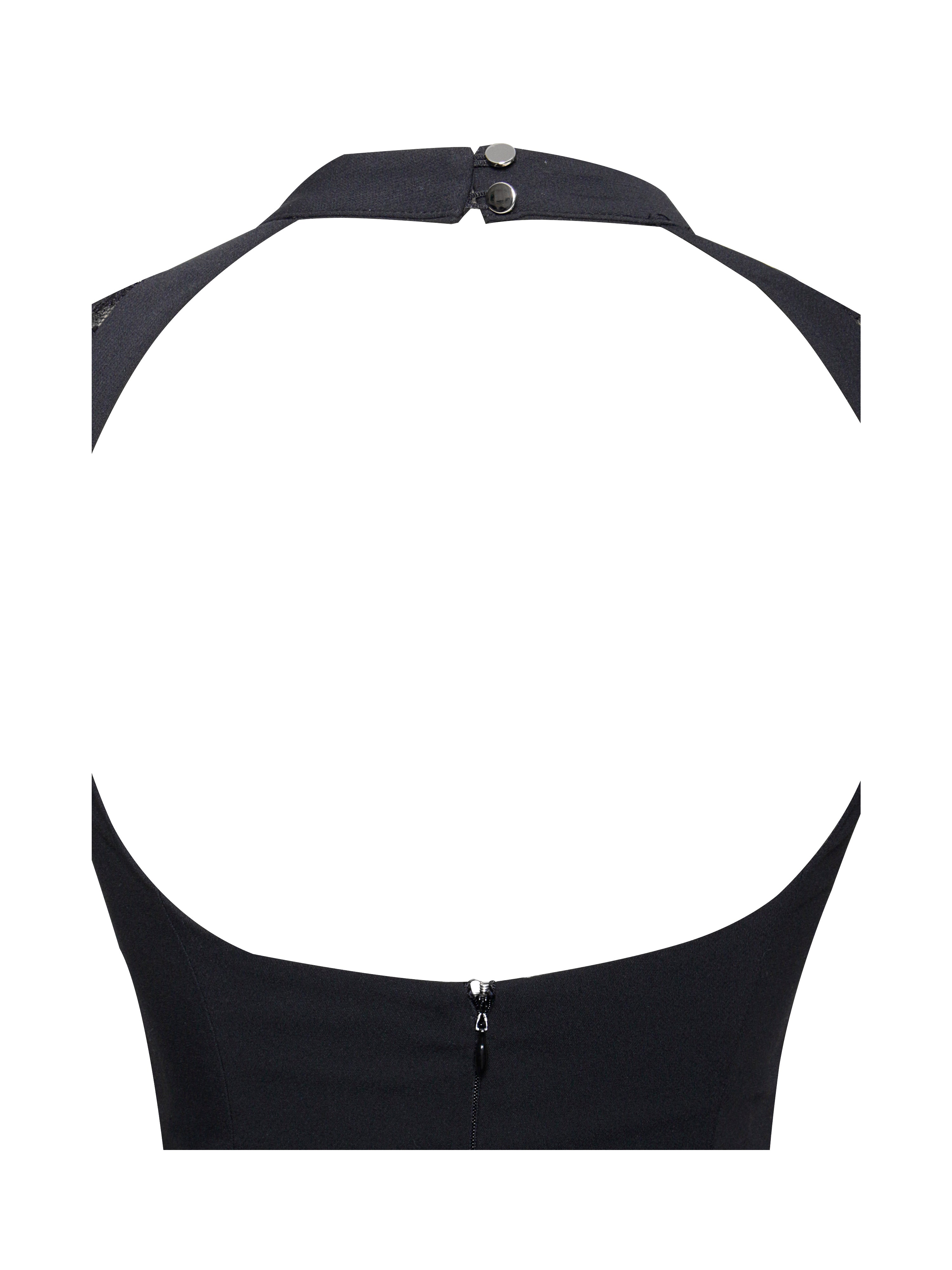 Quinella Black Lace Crepe Backless Mini Dress (Archive Sale)