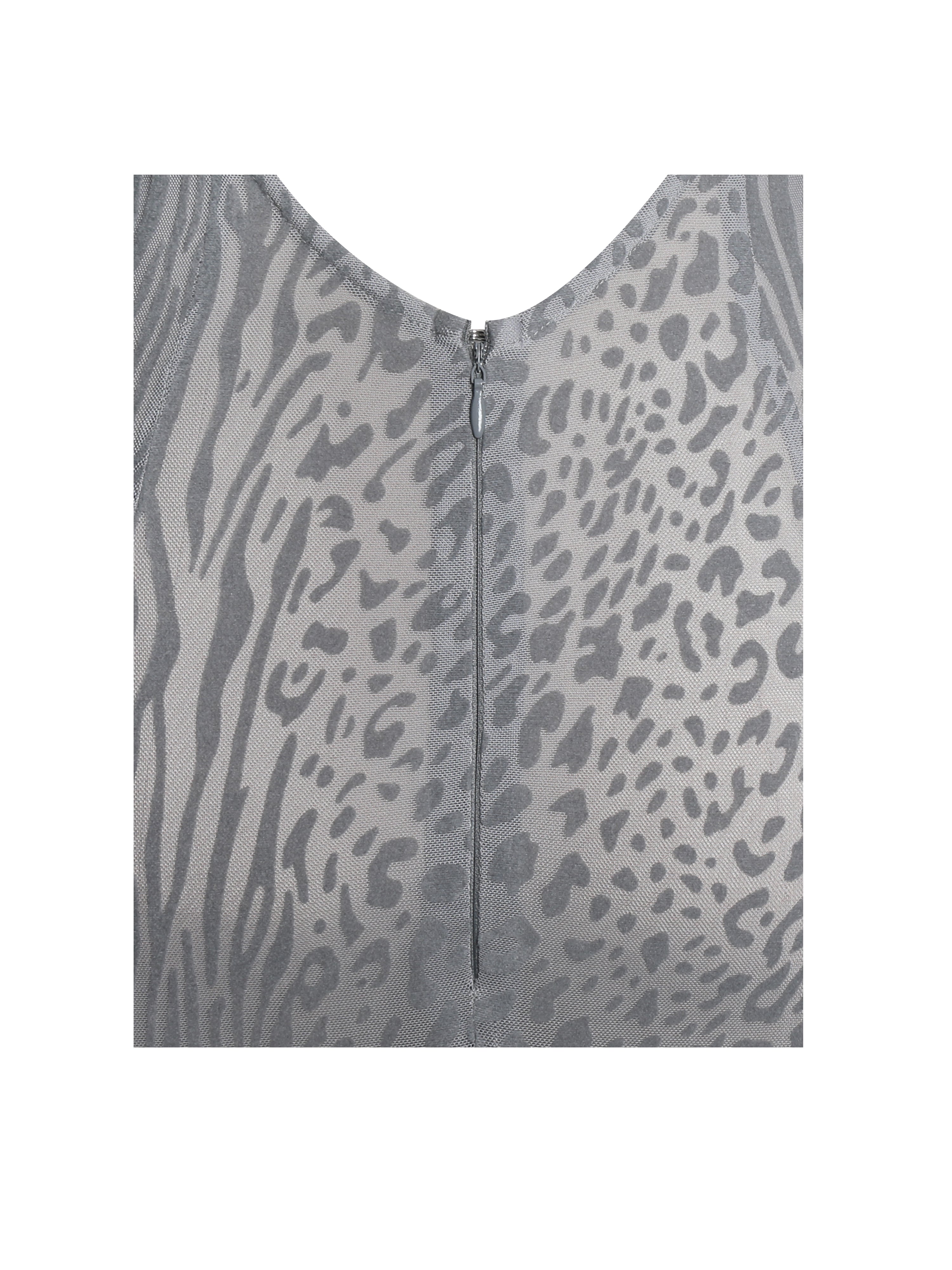 Waylynn Gray Animal Print Burnout Velvet Detail Mesh Backless Maxi Dress