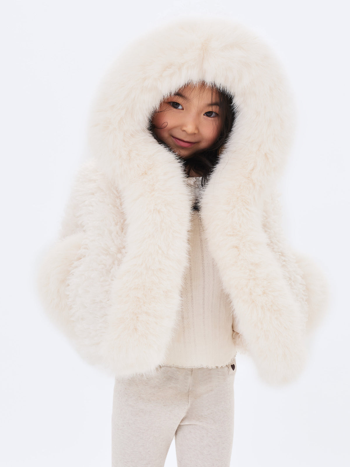 Kali Kids White Cropped Vegan Shearling Fur Jacket