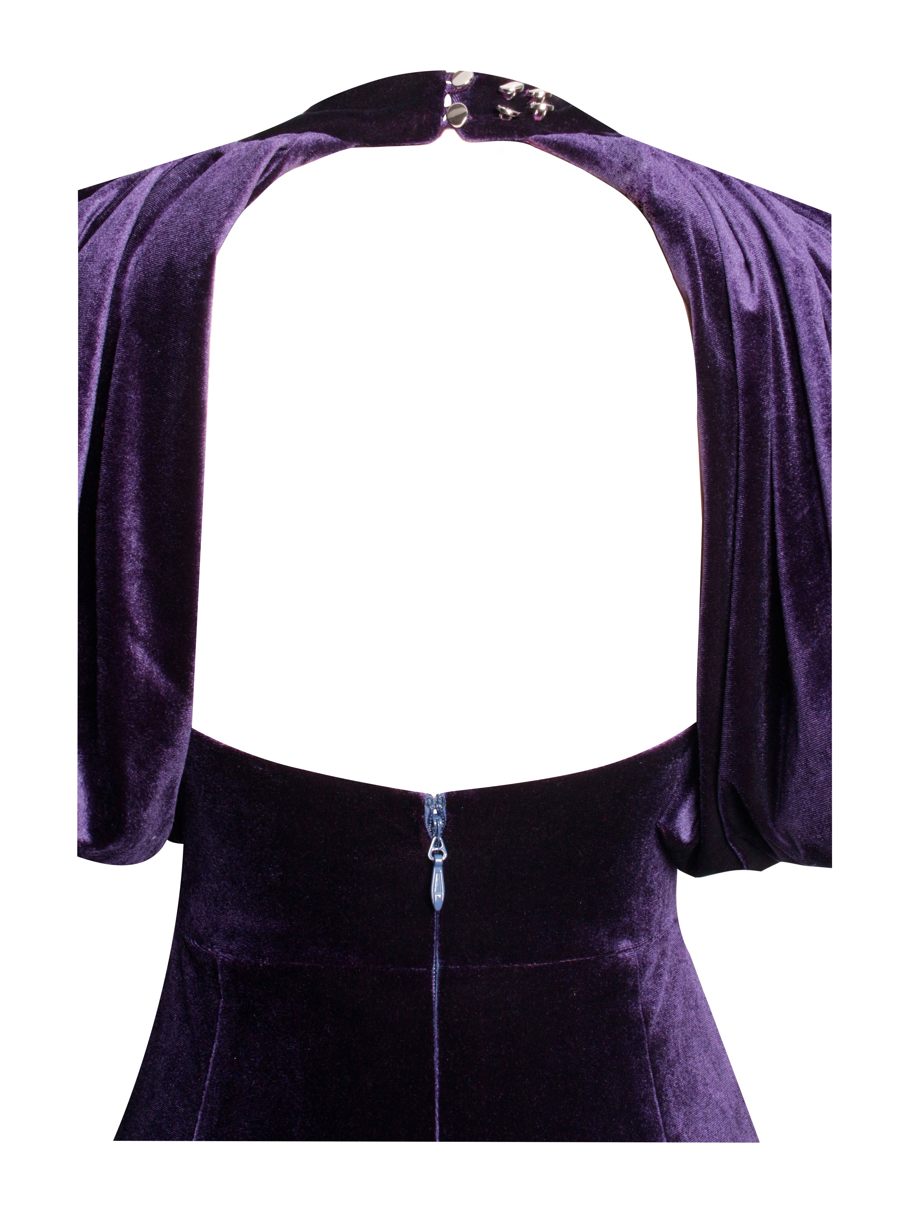 Coraline Purple Velvet Bubble Sleeve Backless Maxi Dress (Archive Sale)