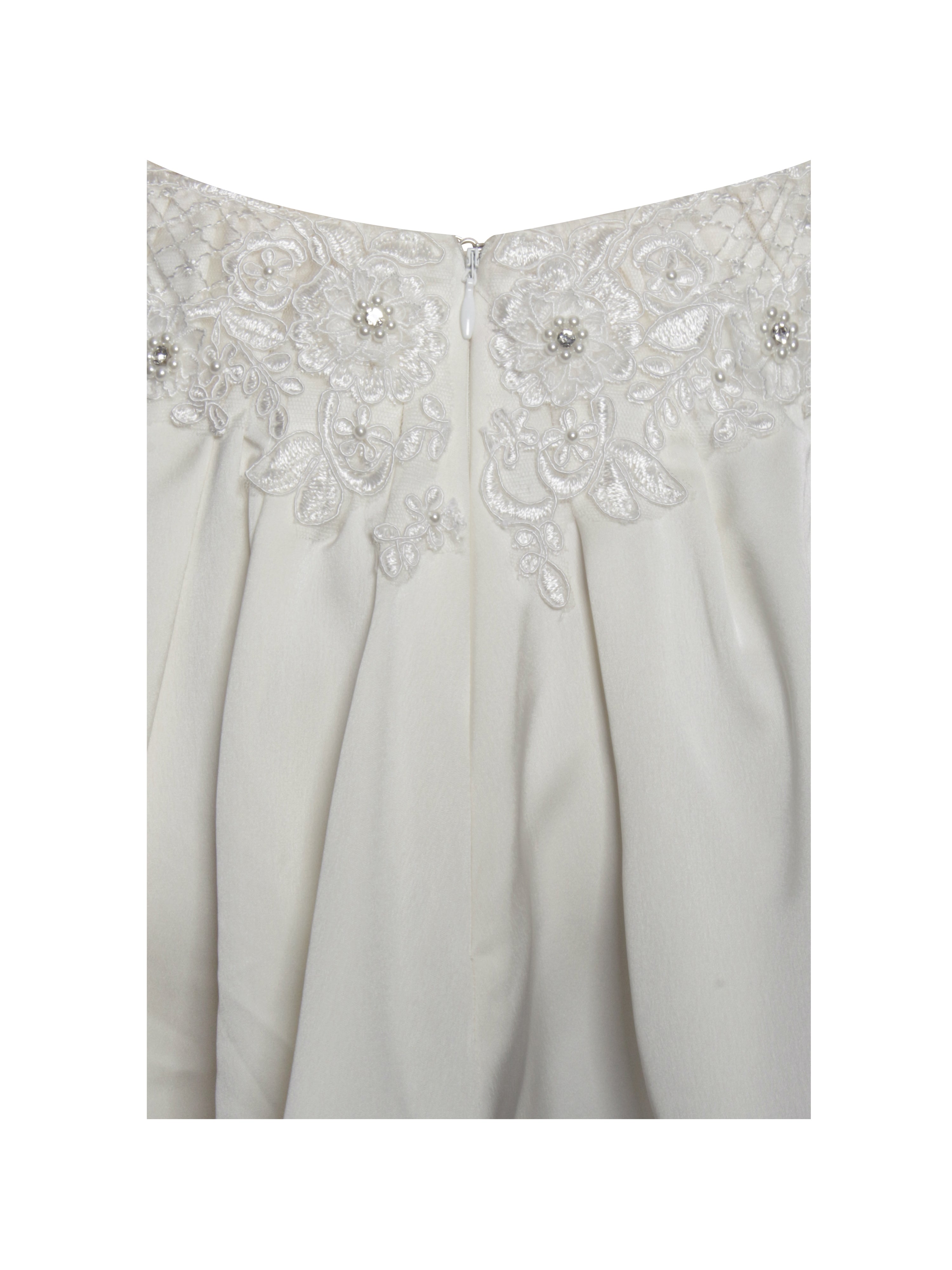 Idalia Pearl White Beaded Lace Trim Backless Halter Mini Dress