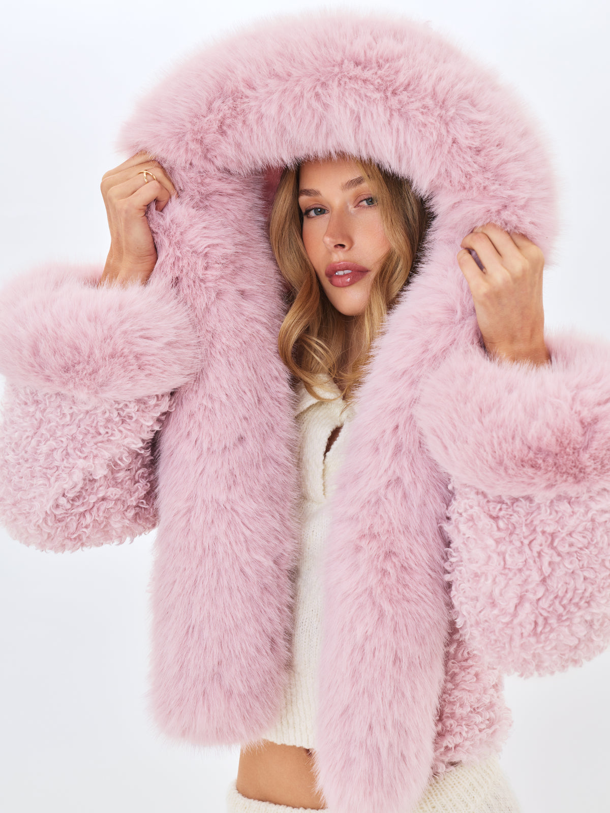 Kali Rose Cropped Vegan Shearling Fur Jacket