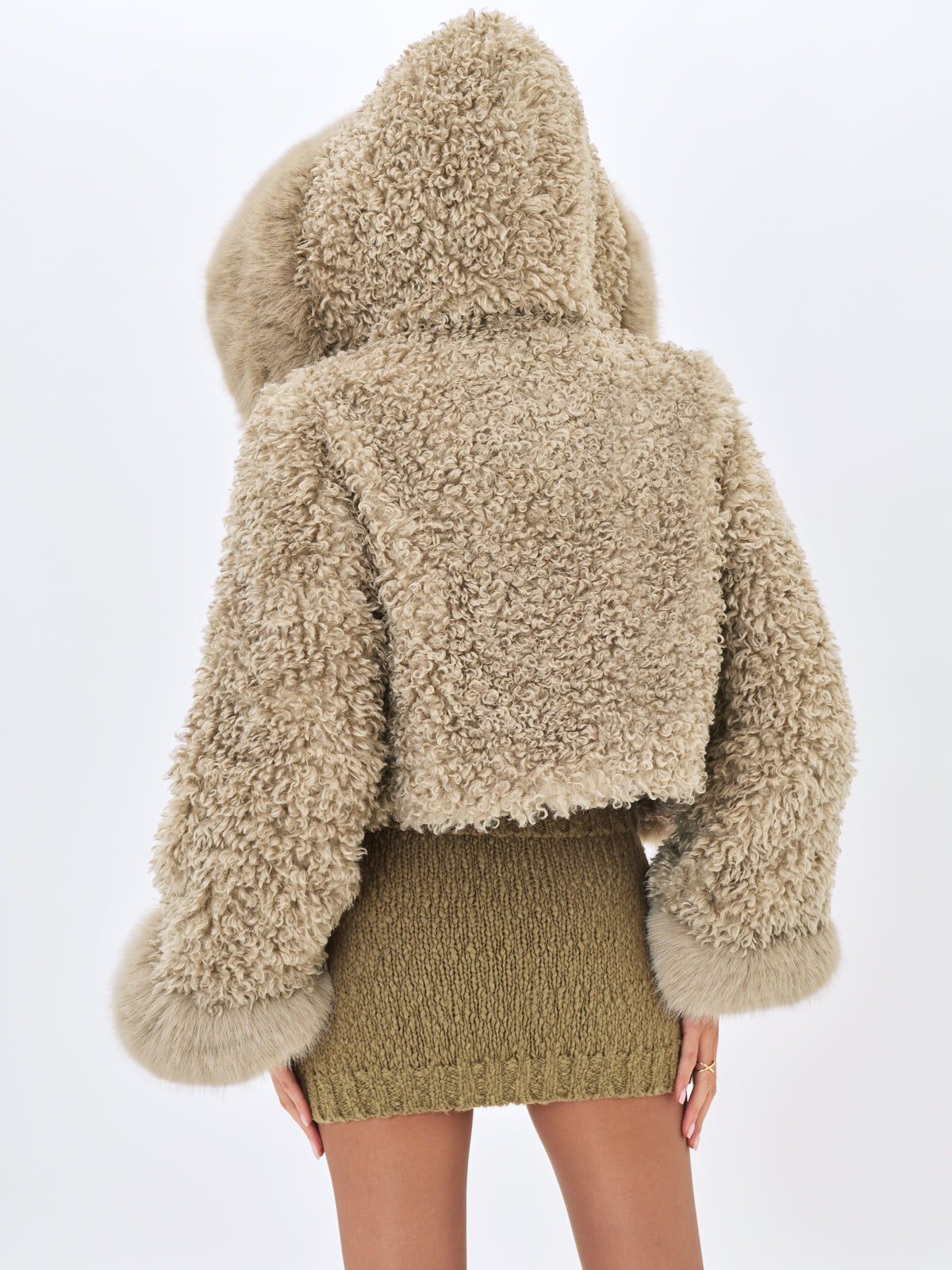 Kali Khaki Cropped Vegan Shearling Fur Jacket